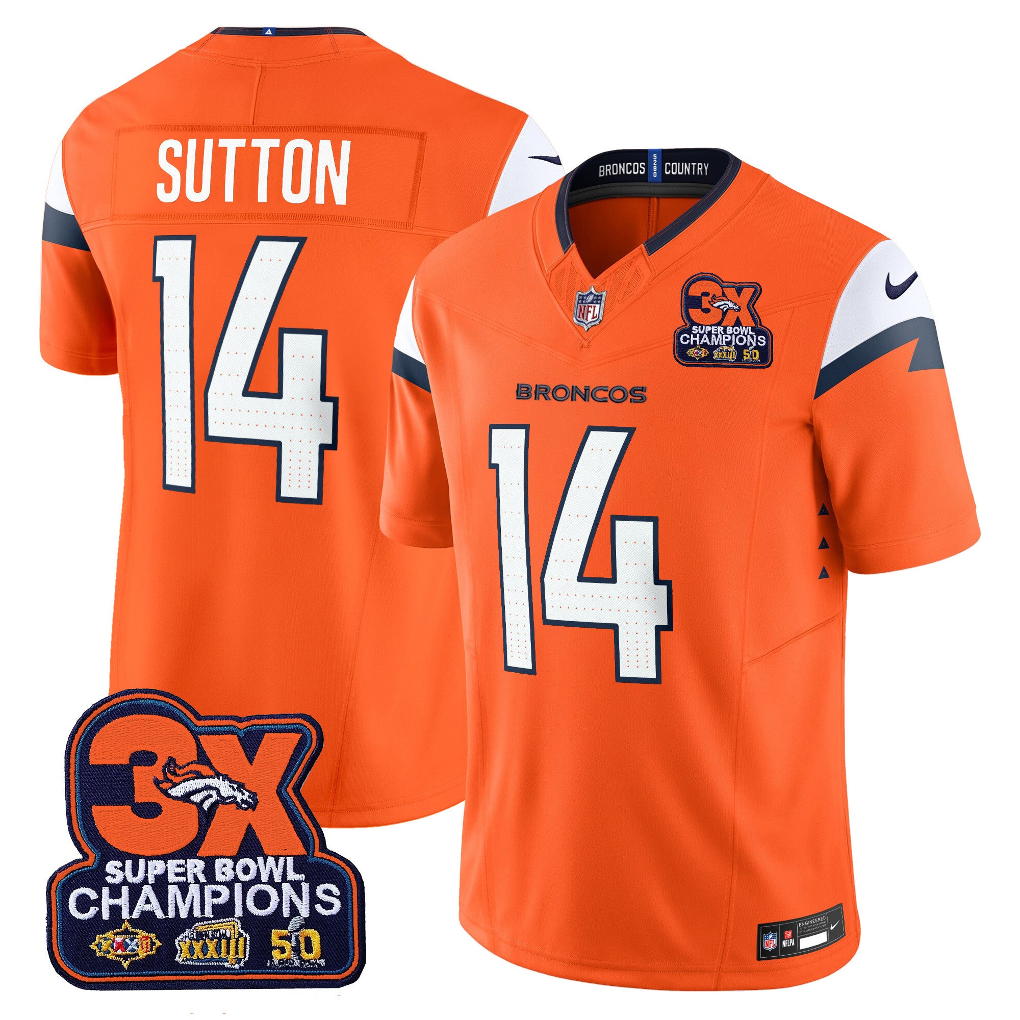 Men's Denver Broncos 3-Time Champions Patch Vapor Limited Jersey - All Stitched