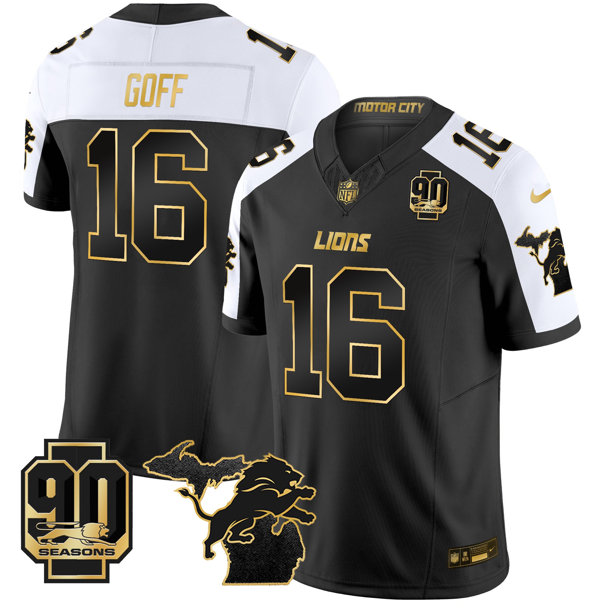 Men's Detroit Lions 2025 Michigan & 90th Season Patch Gold Vapor Limited Jersey - All Stitched