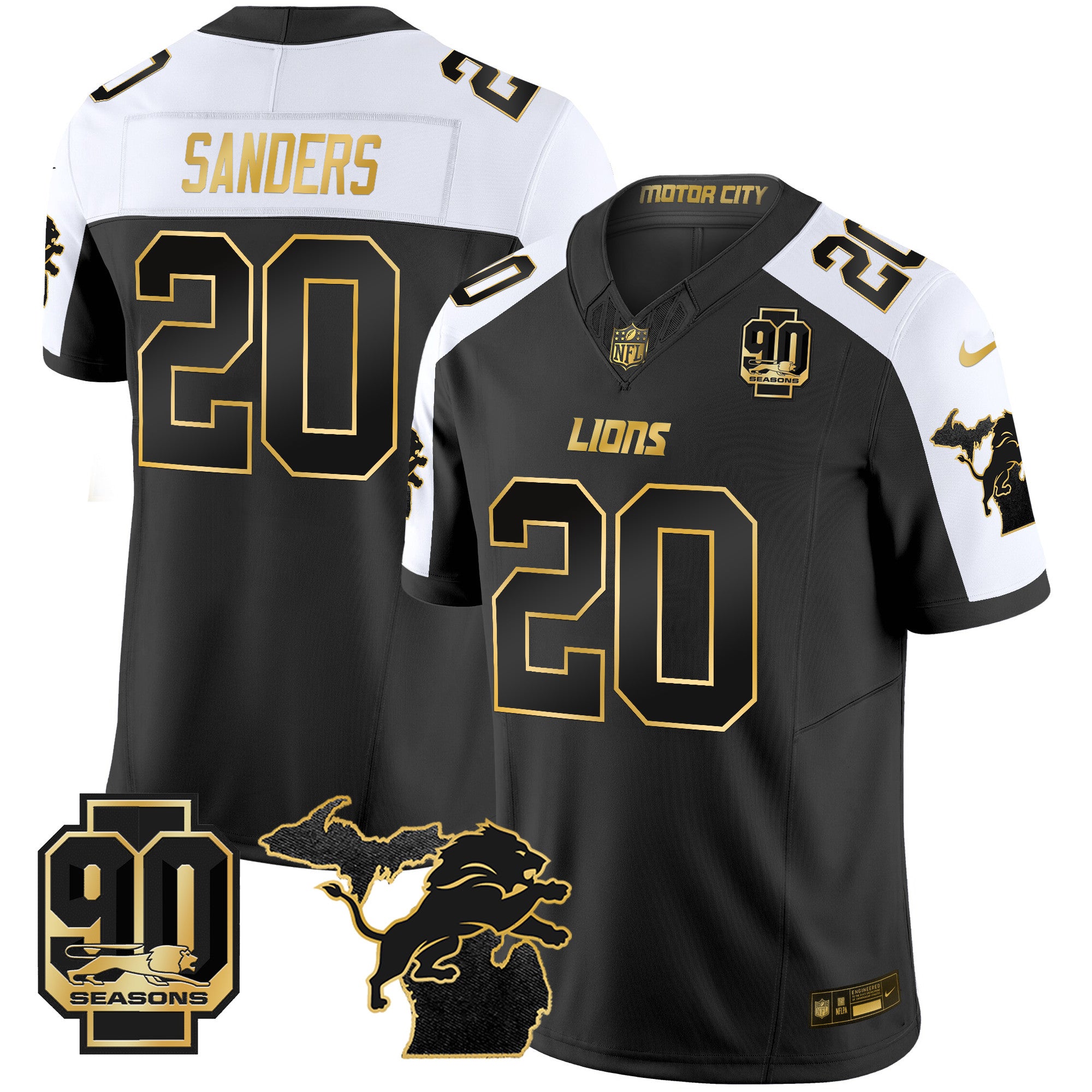 Men's Detroit Lions 2025 Michigan & 90th Season Patch Gold Vapor Limited Jersey - All Stitched