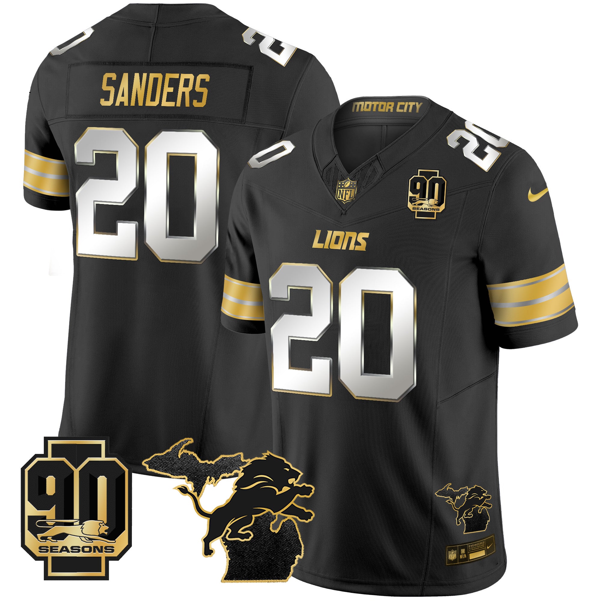 Men's Detroit Lions 2025 Michigan & 90th Season Patch Gold Vapor Limited Jersey - All Stitched