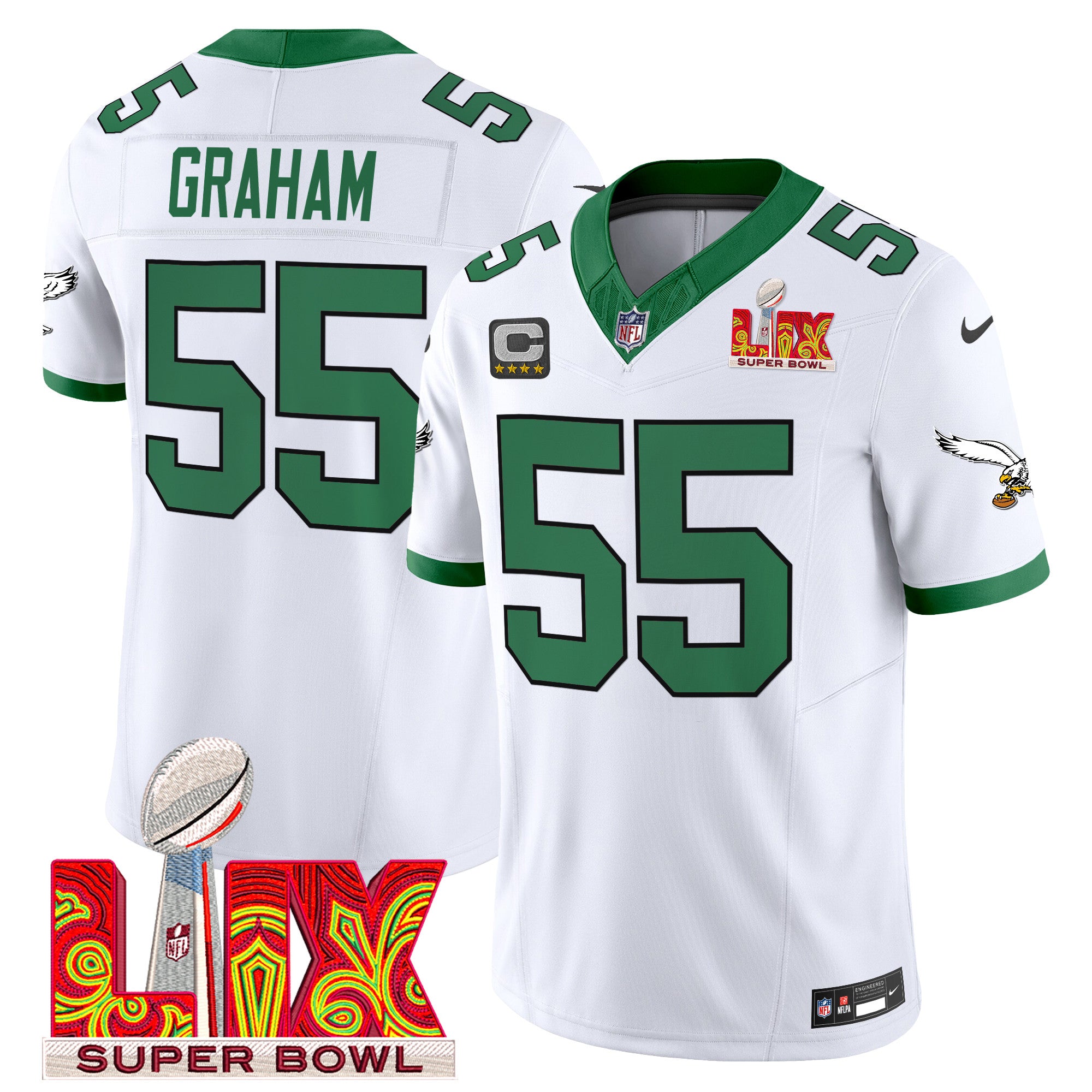 Men's Philadelphia Eagles Kelly Green Super Bowl LIX Patch Vapor Limited Jersey - All Stitched