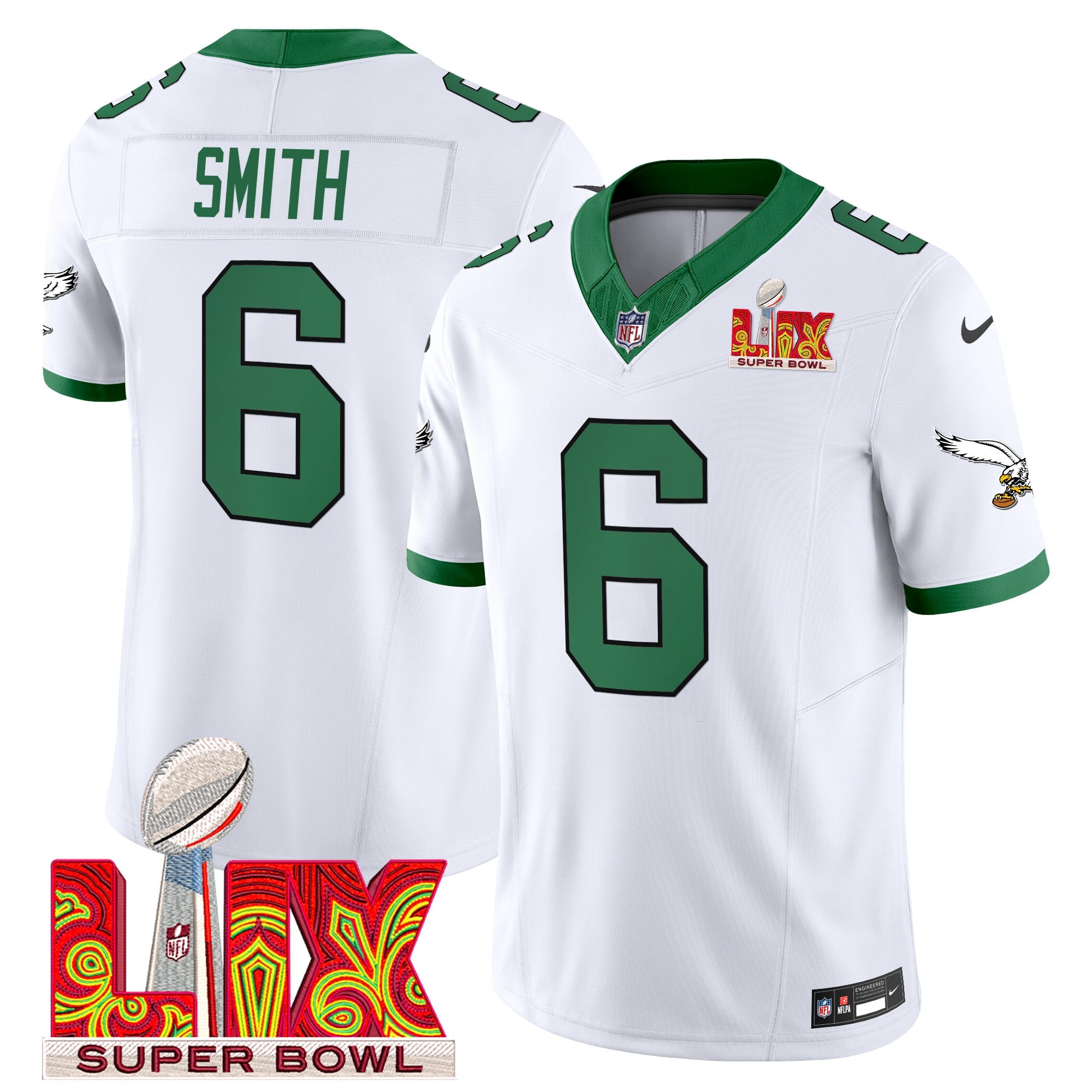 Men's Philadelphia Eagles Kelly Green Super Bowl LIX Patch Vapor Limited Jersey - All Stitched