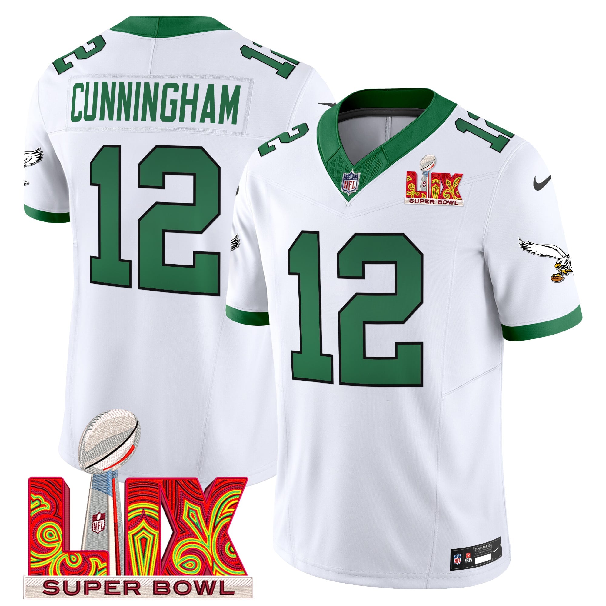 Men's Philadelphia Eagles Kelly Green Super Bowl LIX Patch Vapor Limited Jersey - All Stitched
