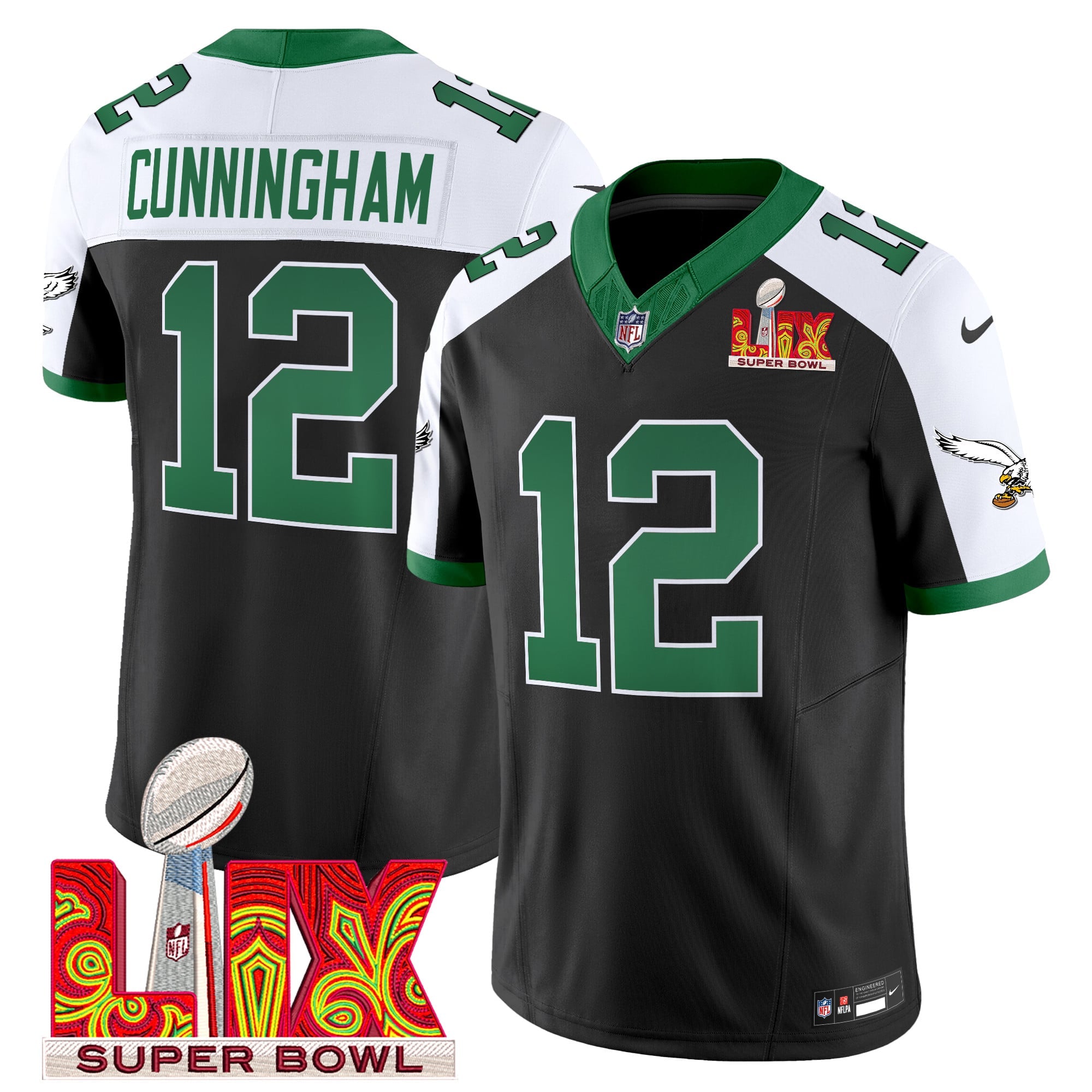 Men's Philadelphia Eagles Kelly Green Super Bowl LIX Patch Vapor Limited Jersey - All Stitched