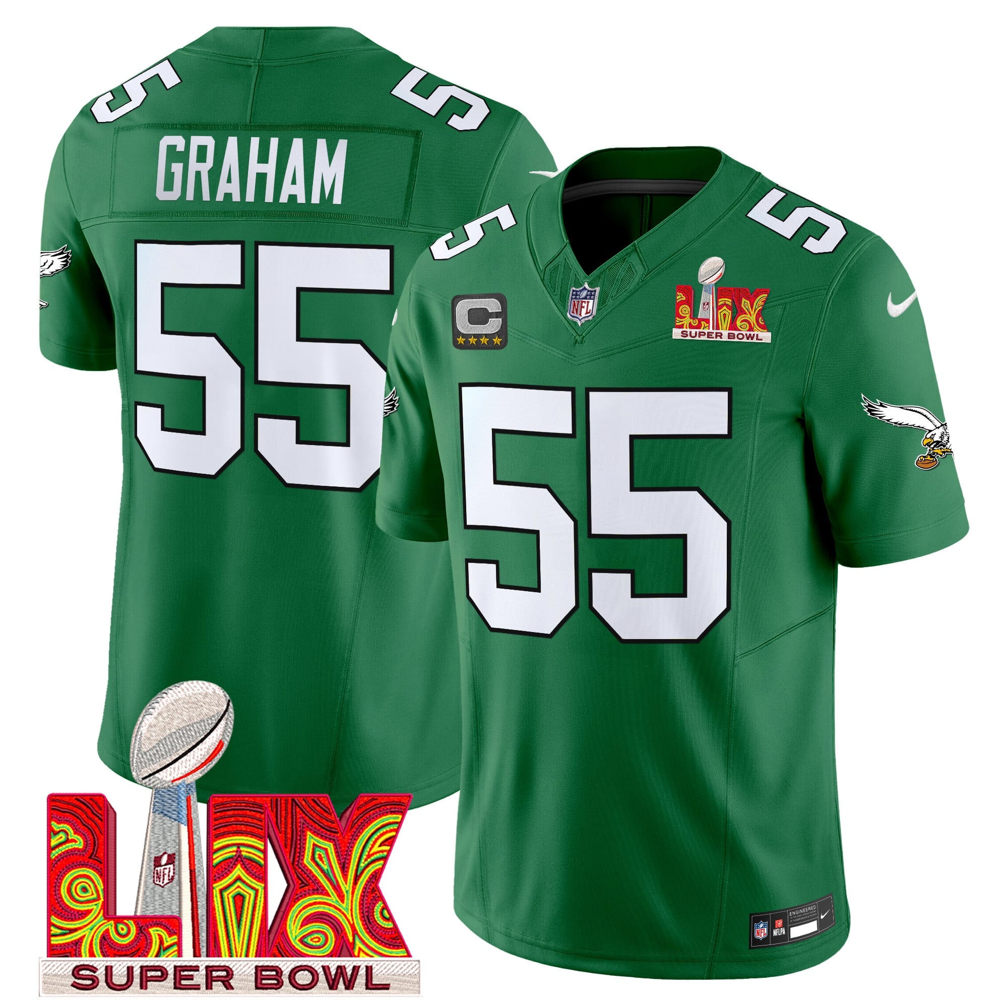 Men's Philadelphia Eagles Kelly Green Super Bowl LIX Patch Vapor Limited Jersey - All Stitched