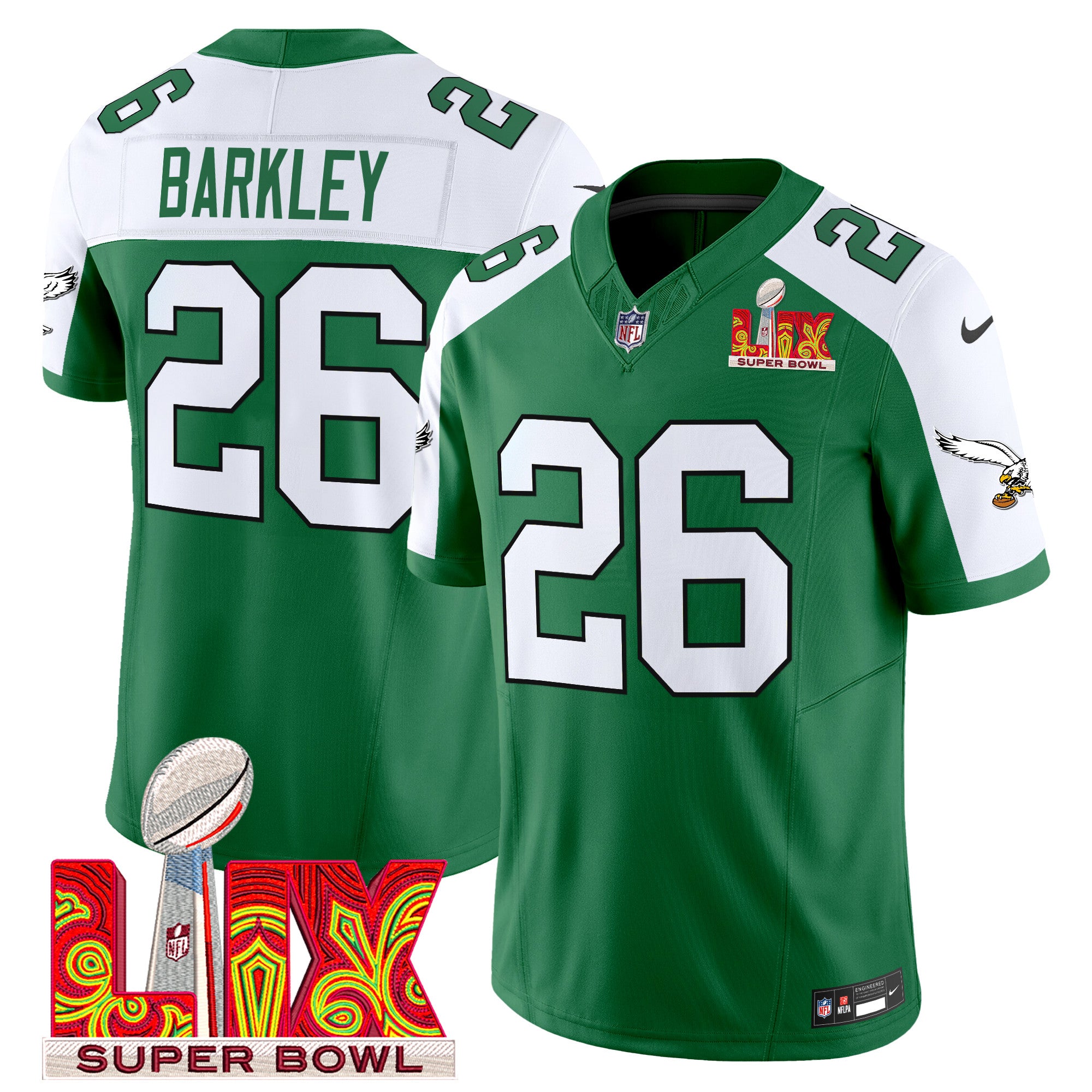Men's Philadelphia Eagles Kelly Green Super Bowl LIX Patch Vapor Limited Jersey - All Stitched