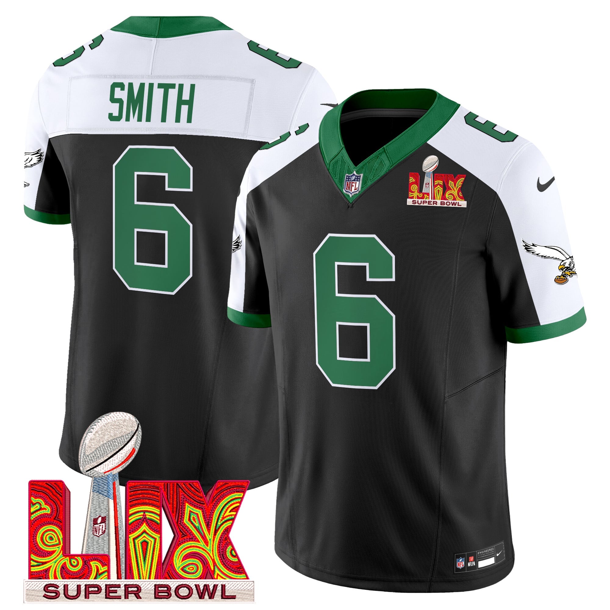 Men's Philadelphia Eagles Kelly Green Super Bowl LIX Patch Vapor Limited Jersey - All Stitched