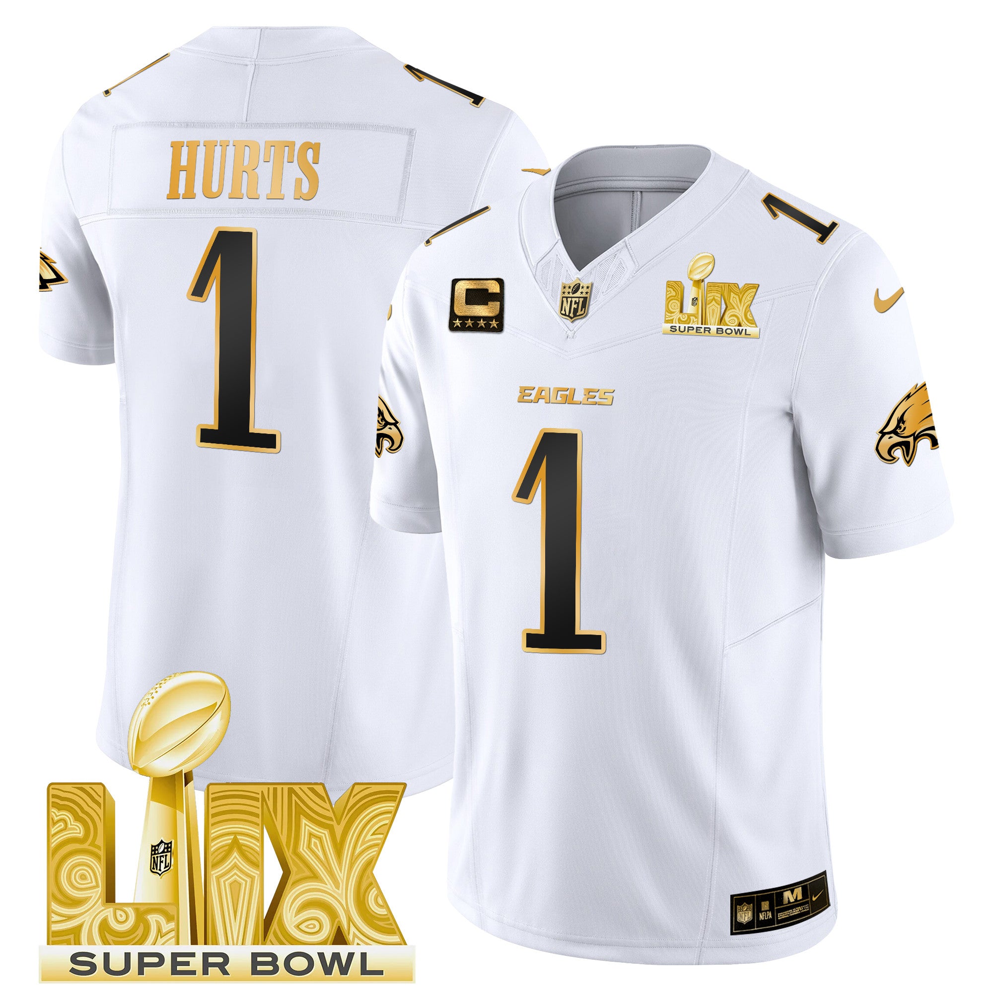 Men's Philadelphia Eagles Super Bowl LIX Patch Gold Vapor Limited Jersey - All Stitched