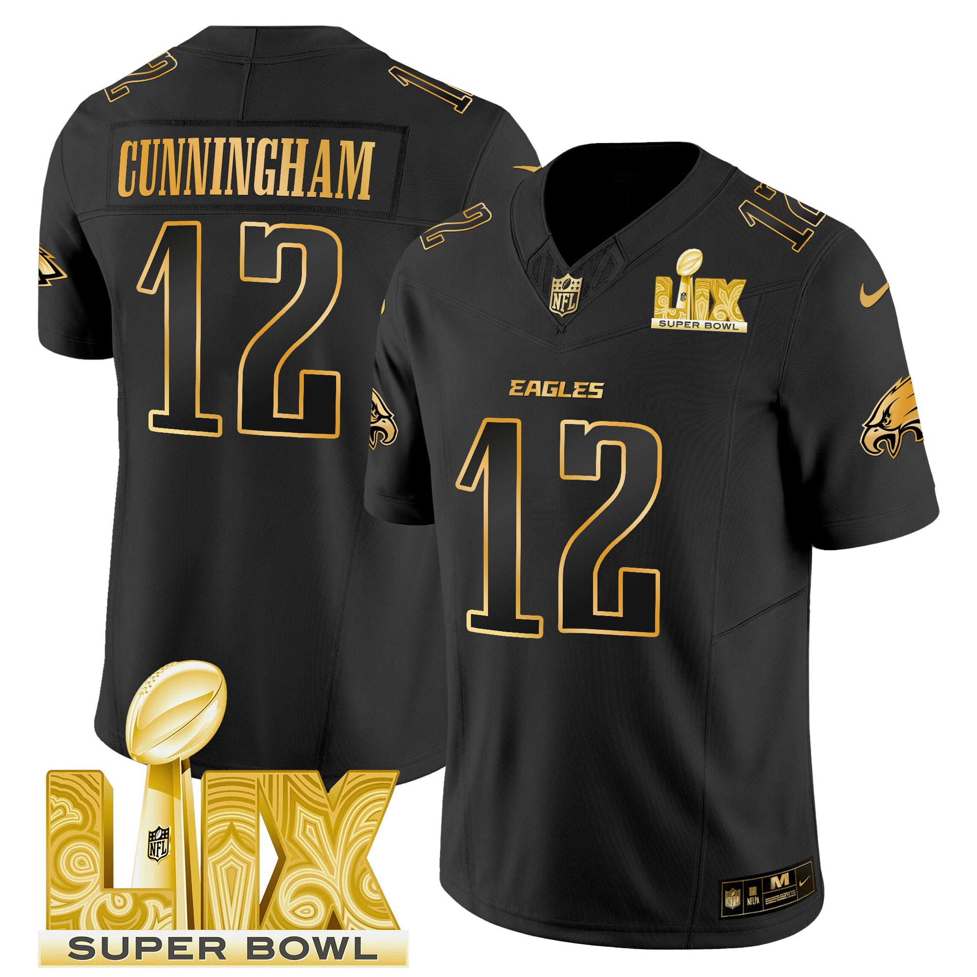 Men's Philadelphia Eagles Super Bowl LIX Patch Gold Vapor Limited Jersey - All Stitched