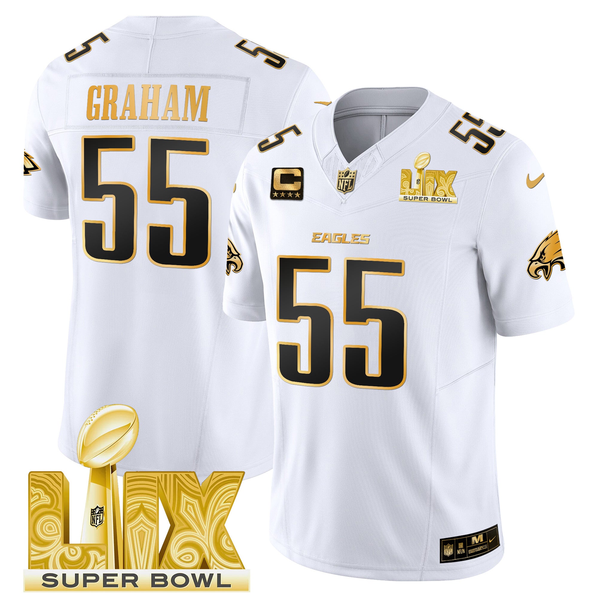 Men's Philadelphia Eagles Super Bowl LIX Patch Gold Vapor Limited Jersey - All Stitched