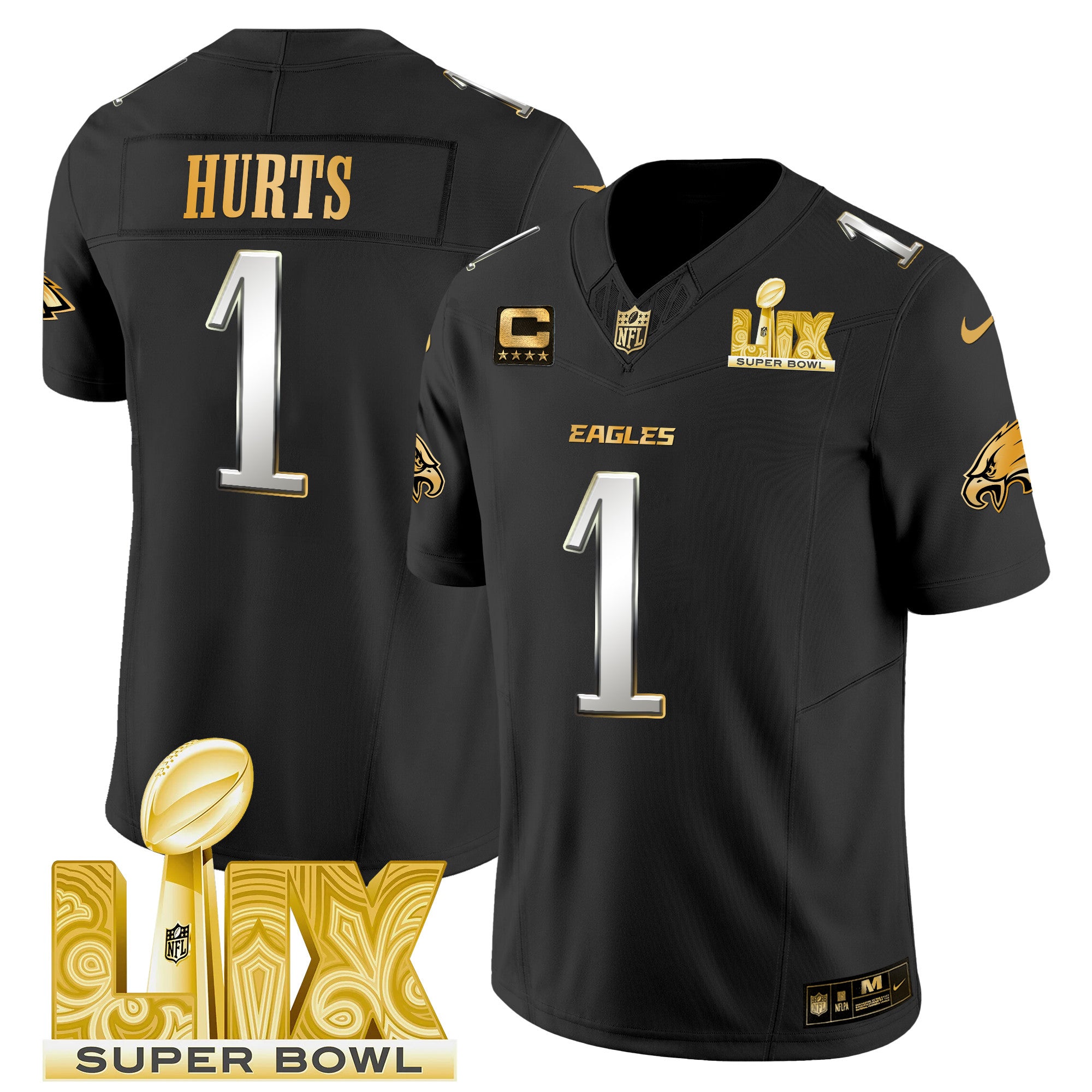 Men's Philadelphia Eagles Super Bowl LIX Patch Gold Vapor Limited Jersey - All Stitched