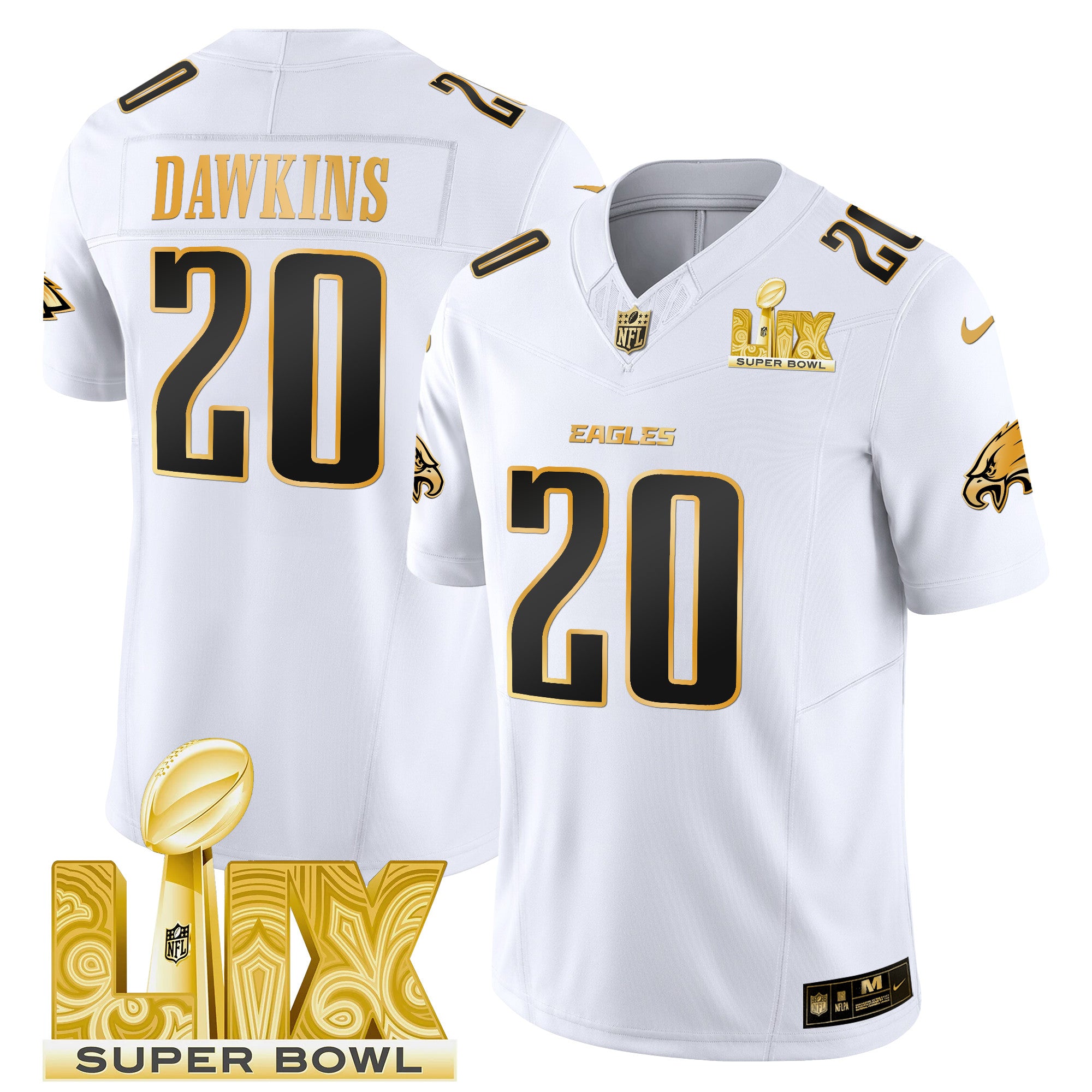 Men's Philadelphia Eagles Super Bowl LIX Patch Gold Vapor Limited Jersey - All Stitched