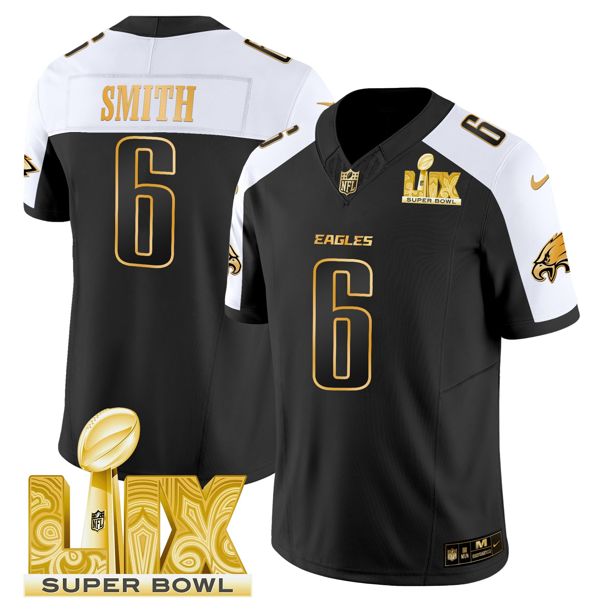 Men's Philadelphia Eagles Super Bowl LIX Patch Gold Vapor Limited Jersey - All Stitched