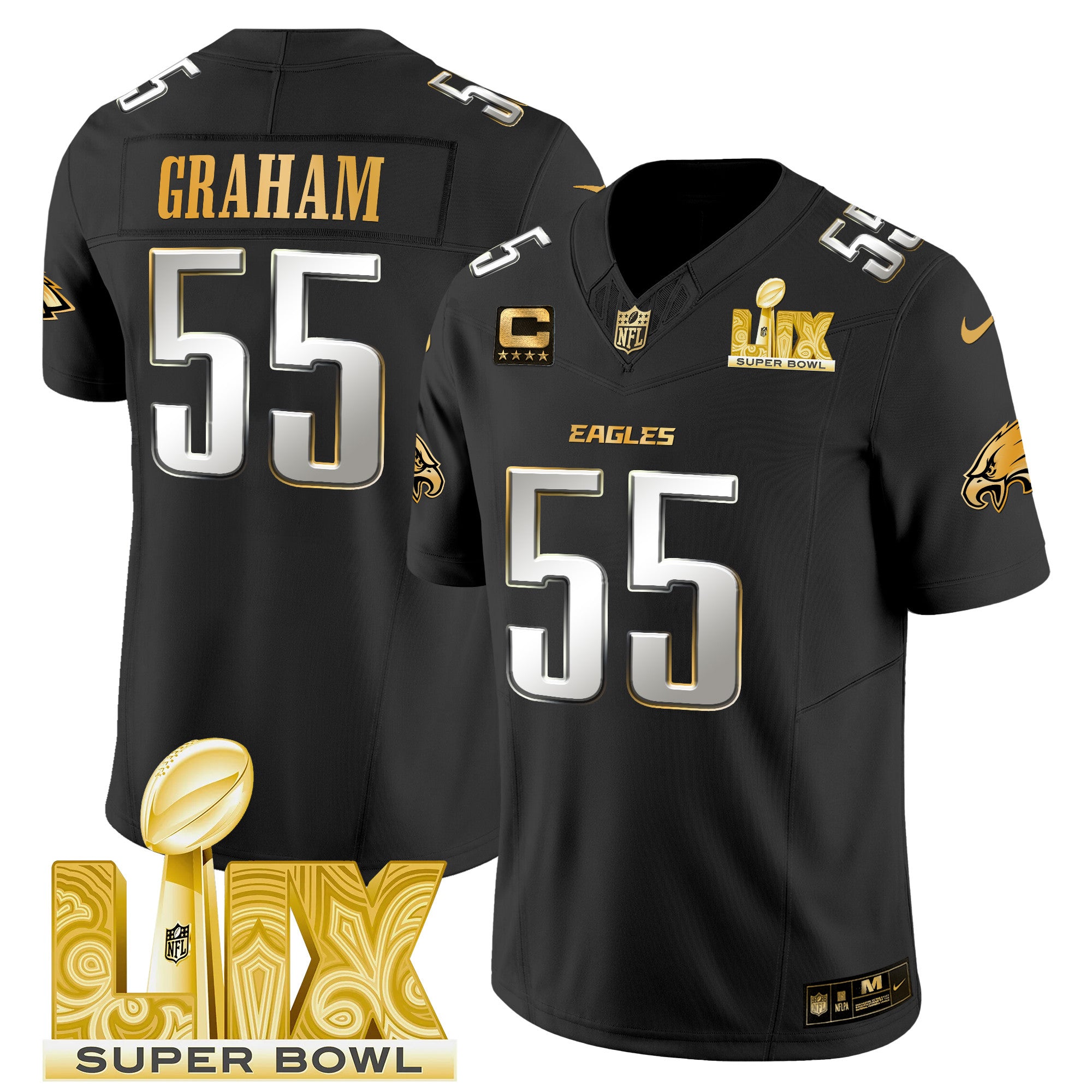 Men's Philadelphia Eagles Super Bowl LIX Patch Gold Vapor Limited Jersey - All Stitched