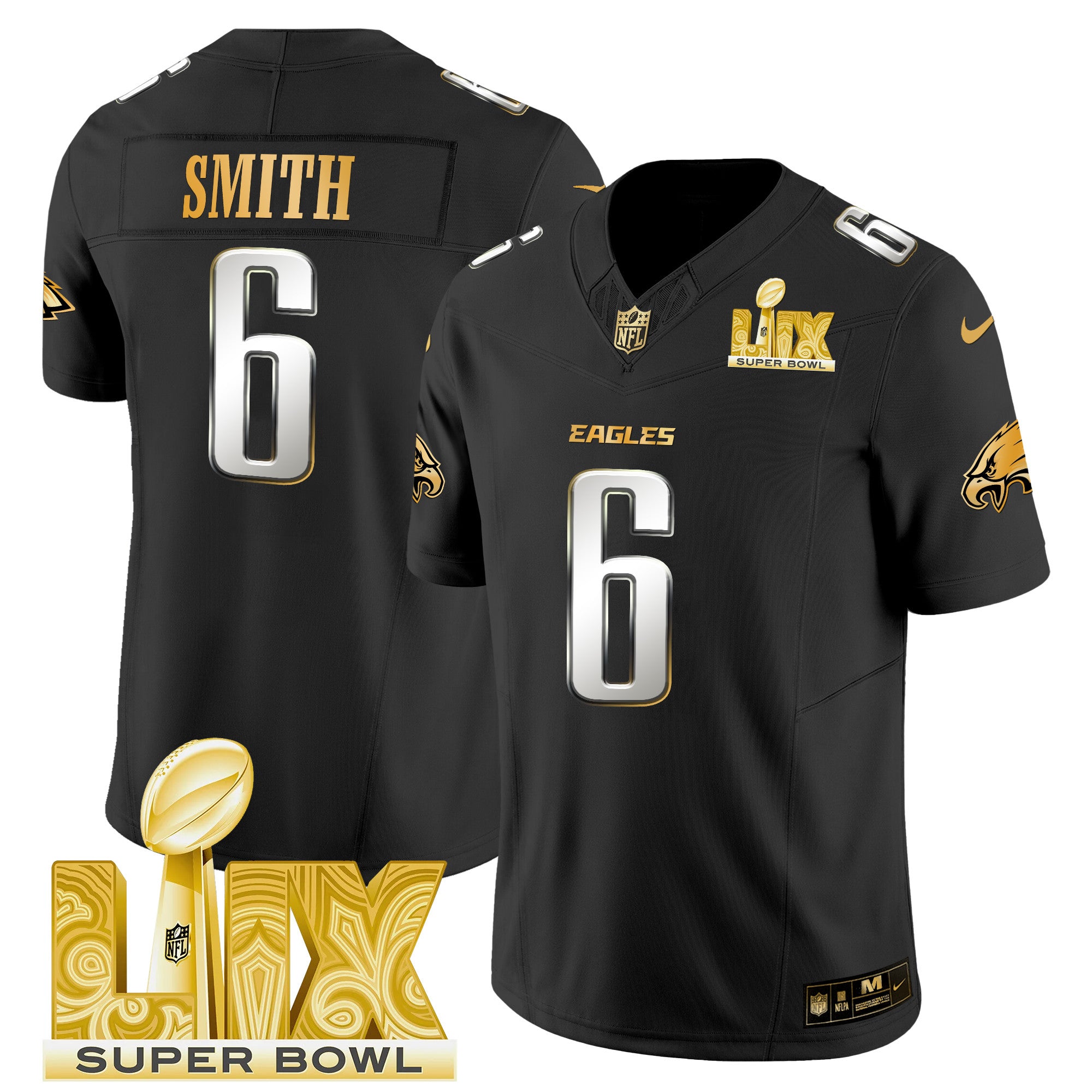 Men's Philadelphia Eagles Super Bowl LIX Patch Gold Vapor Limited Jersey - All Stitched