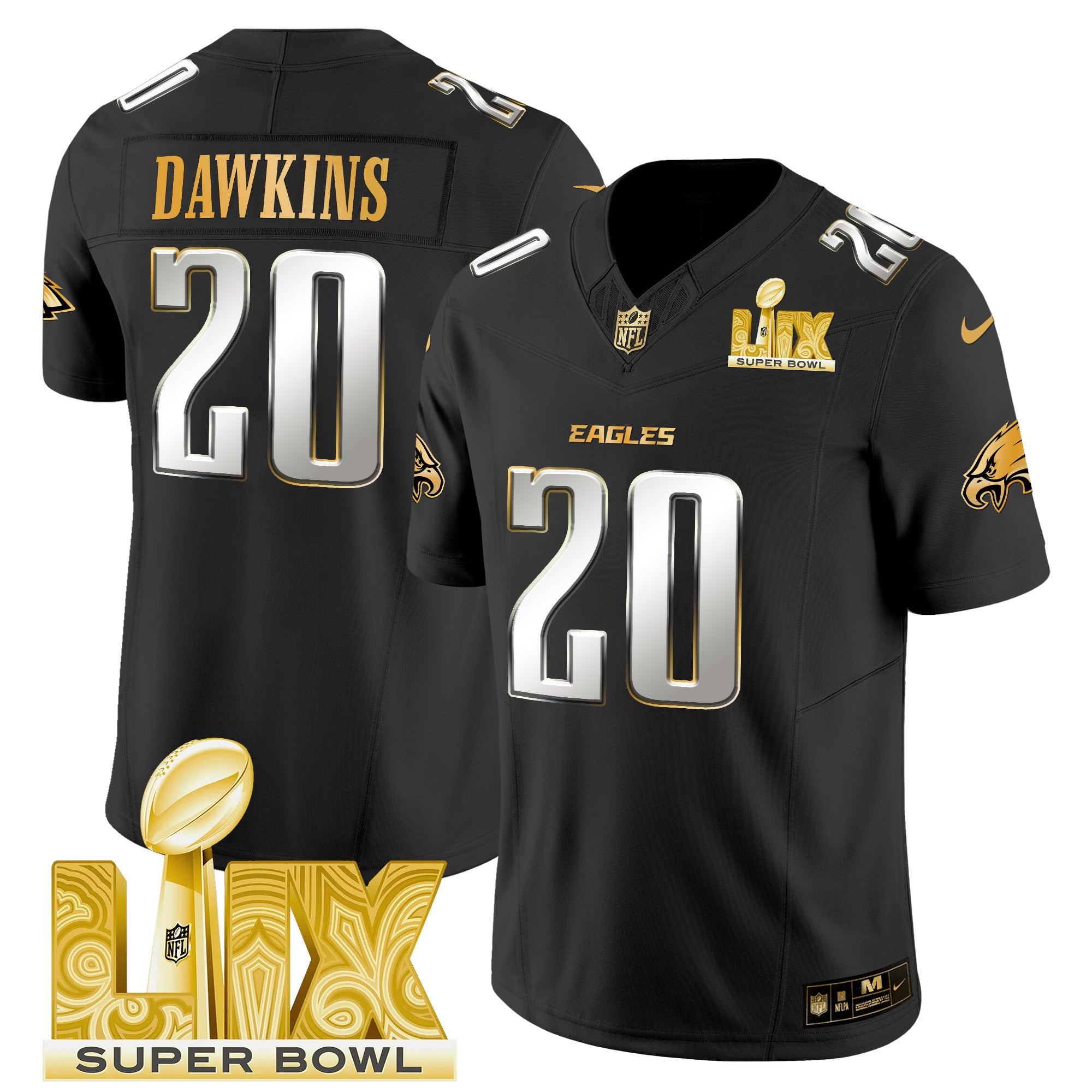 Men's Philadelphia Eagles Super Bowl LIX Patch Gold Vapor Limited Jersey - All Stitched