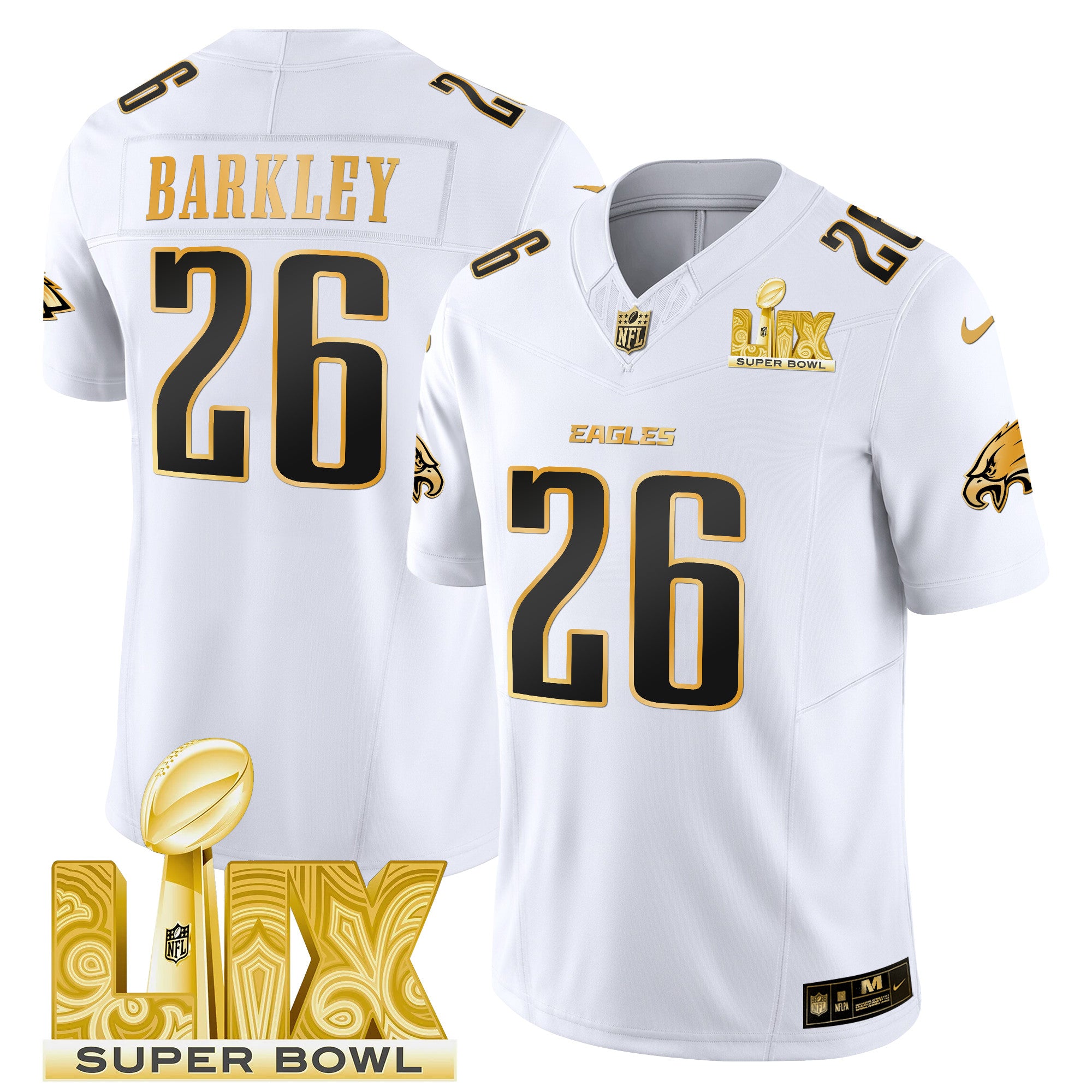 Men's Philadelphia Eagles Super Bowl LIX Patch Gold Vapor Limited Jersey - All Stitched