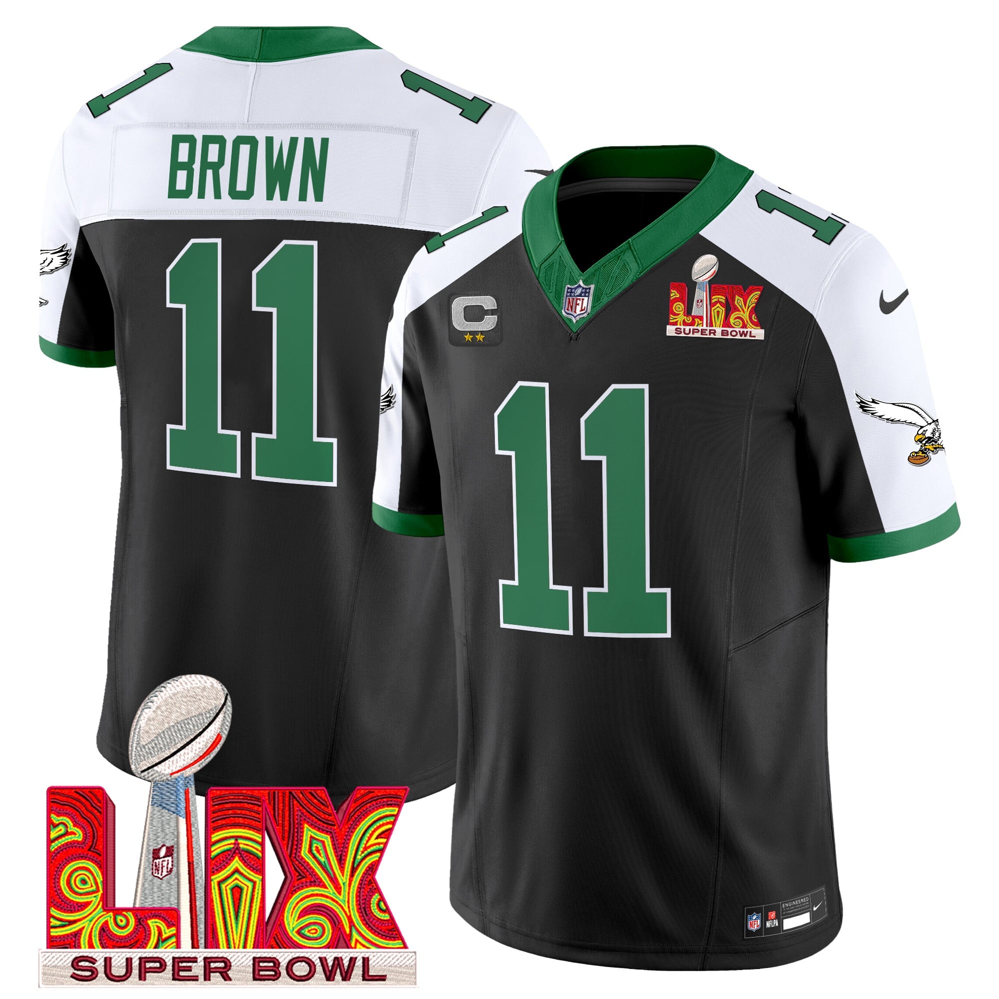 Men's Philadelphia Eagles Kelly Green Super Bowl LIX Patch Vapor Limited Jersey - All Stitched