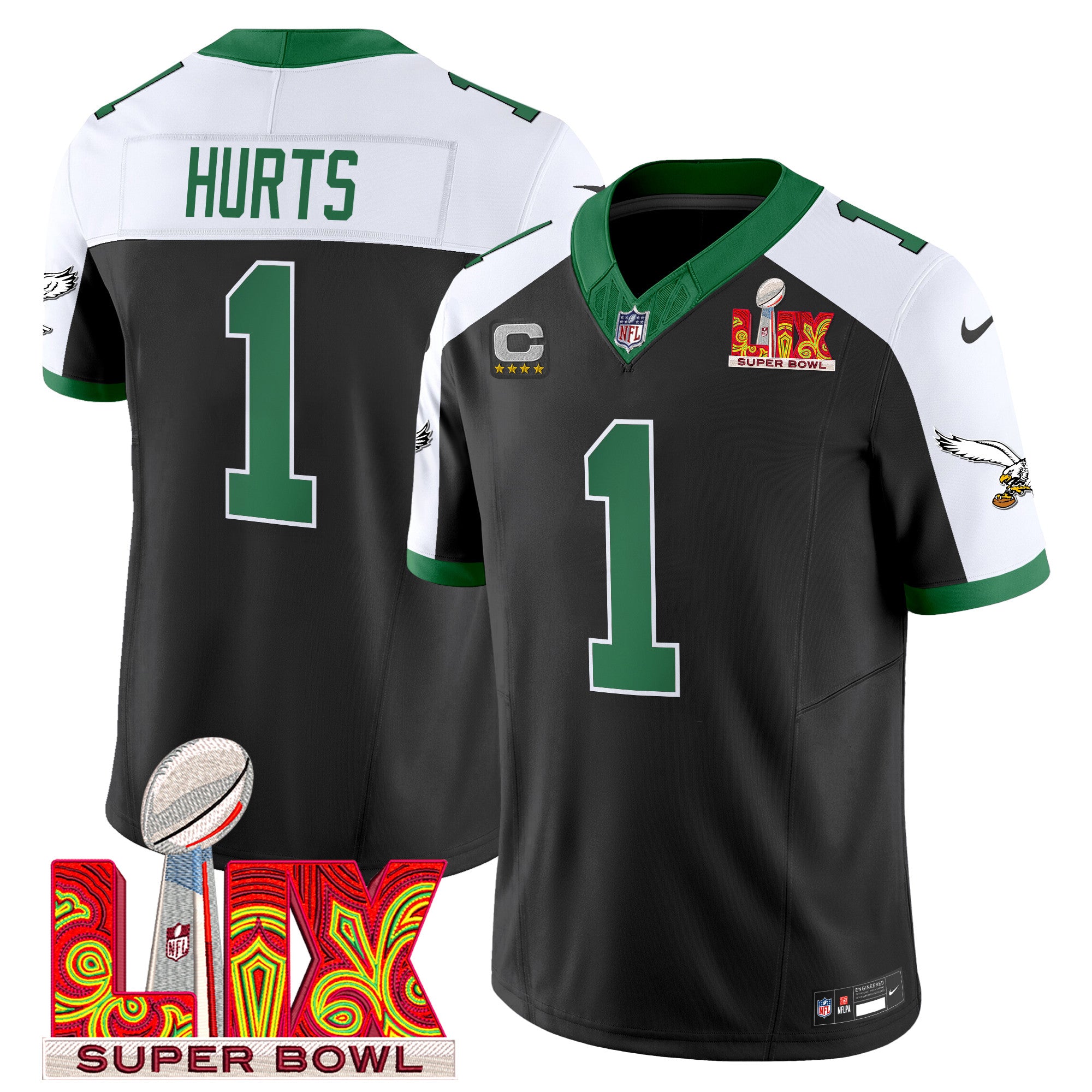 Men's Philadelphia Eagles Kelly Green Super Bowl LIX Patch Vapor Limited Jersey - All Stitched