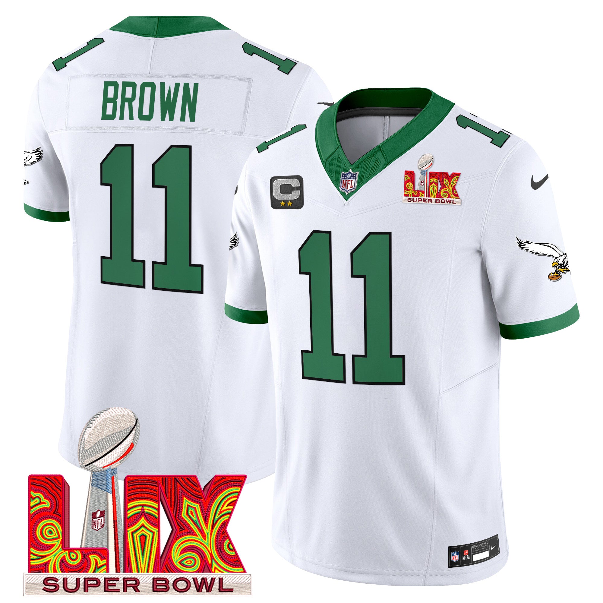 Men's Philadelphia Eagles Kelly Green Super Bowl LIX Patch Vapor Limited Jersey - All Stitched