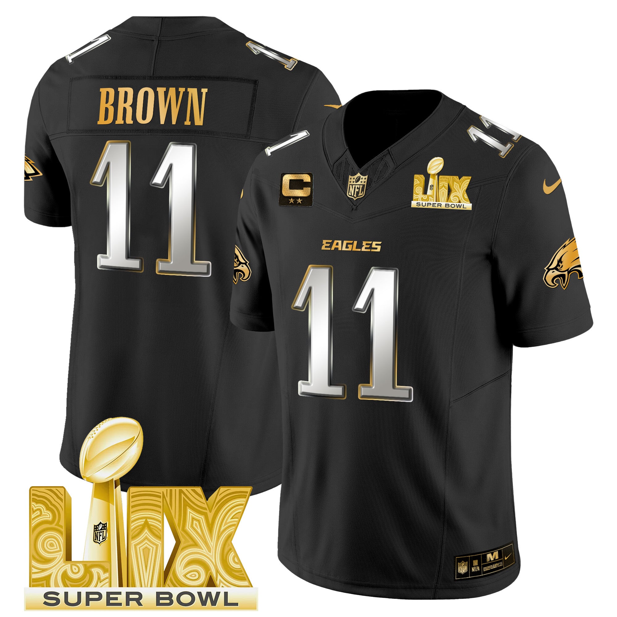 Men's Philadelphia Eagles Super Bowl LIX Patch Gold Vapor Limited Jersey - All Stitched