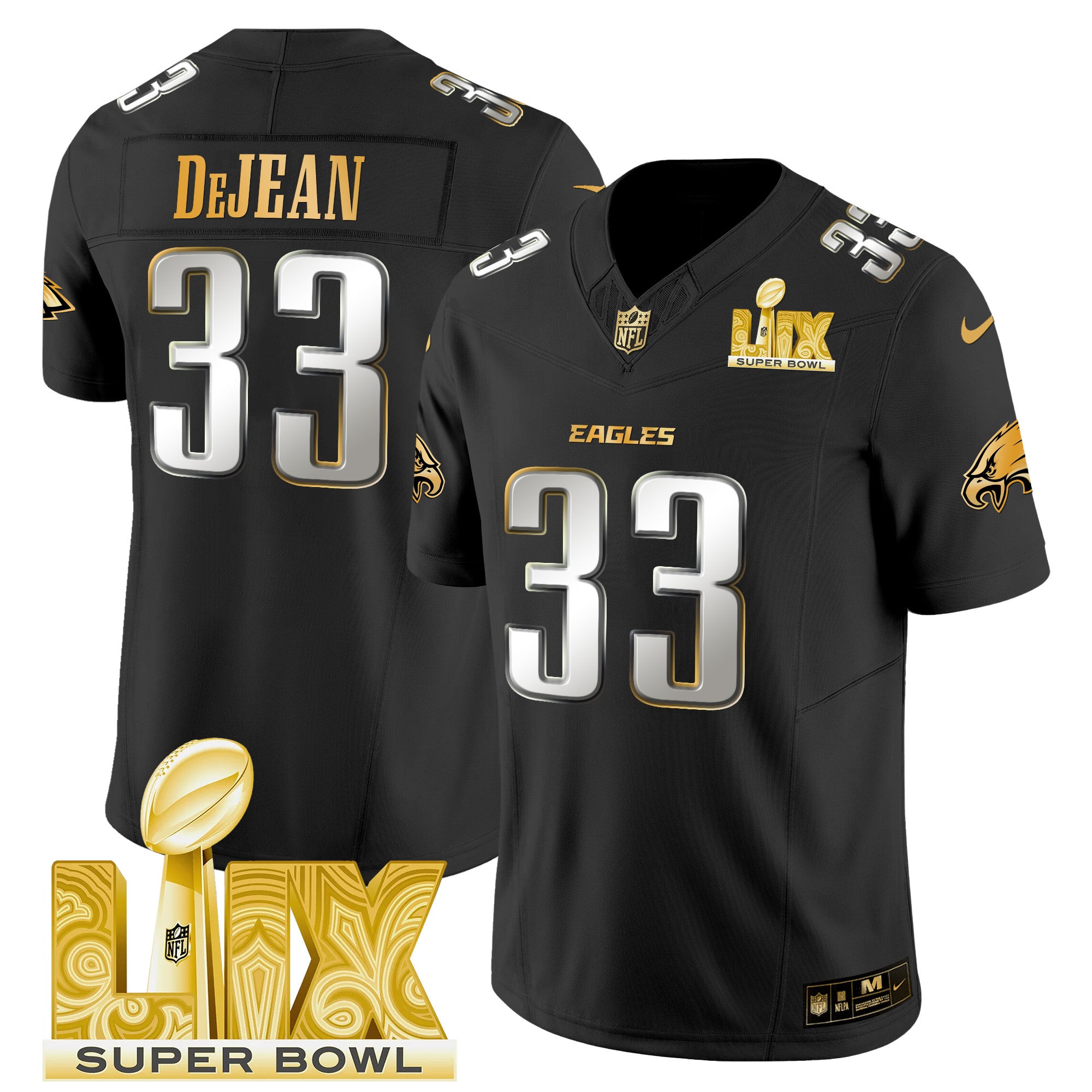 Men's Philadelphia Eagles Super Bowl LIX Patch Gold Vapor Limited Jersey - All Stitched