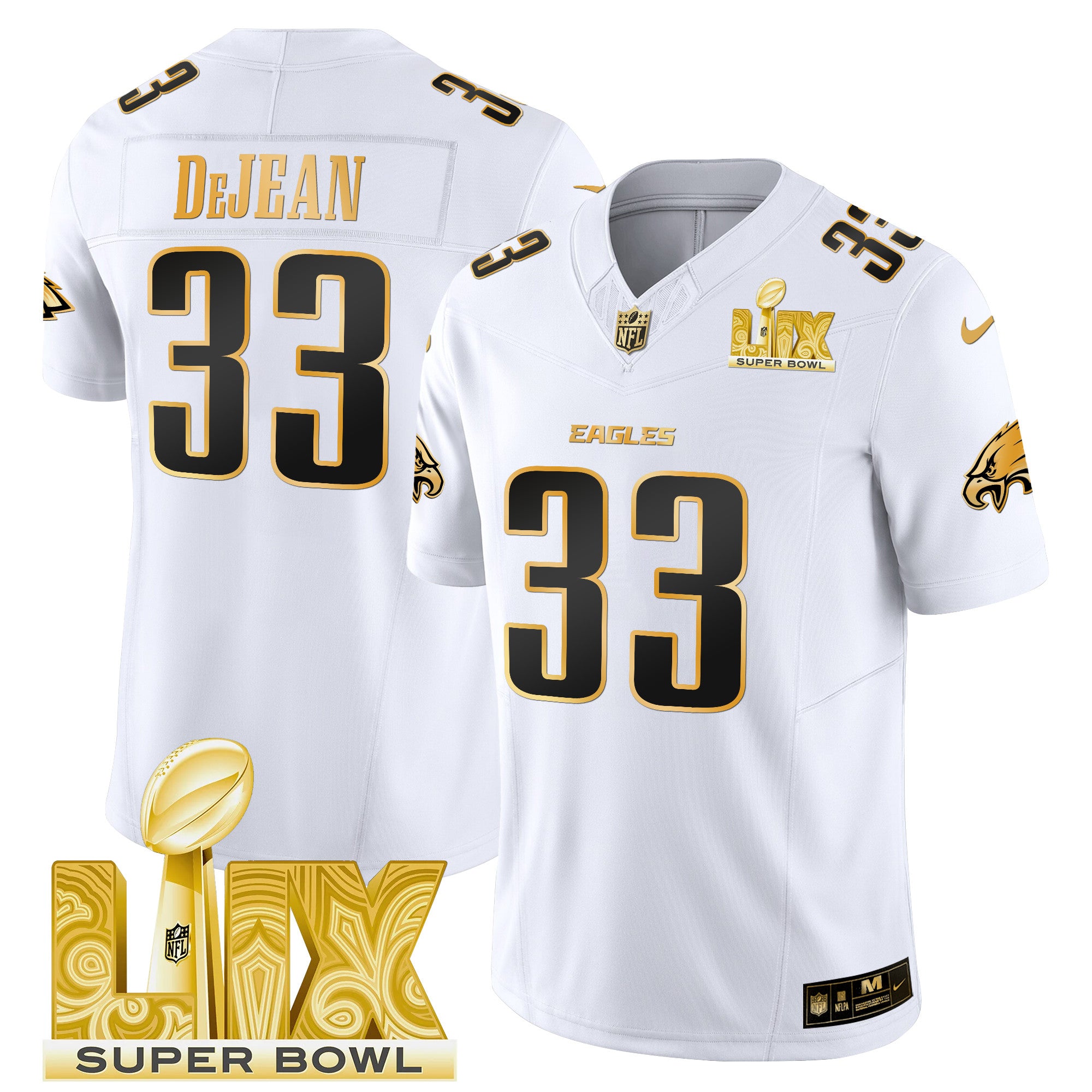 Men's Philadelphia Eagles Super Bowl LIX Patch Gold Vapor Limited Jersey - All Stitched