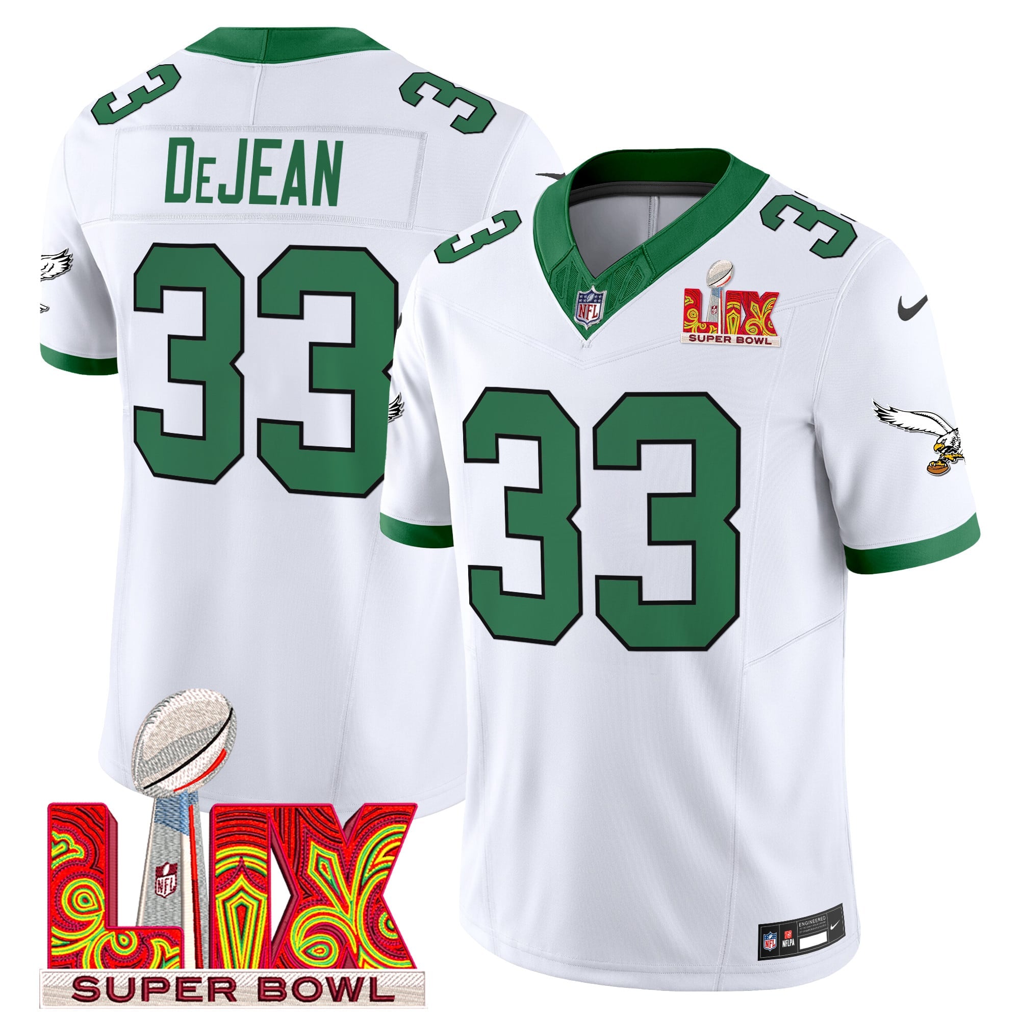Men's Philadelphia Eagles Kelly Green Super Bowl LIX Patch Vapor Limited Jersey - All Stitched