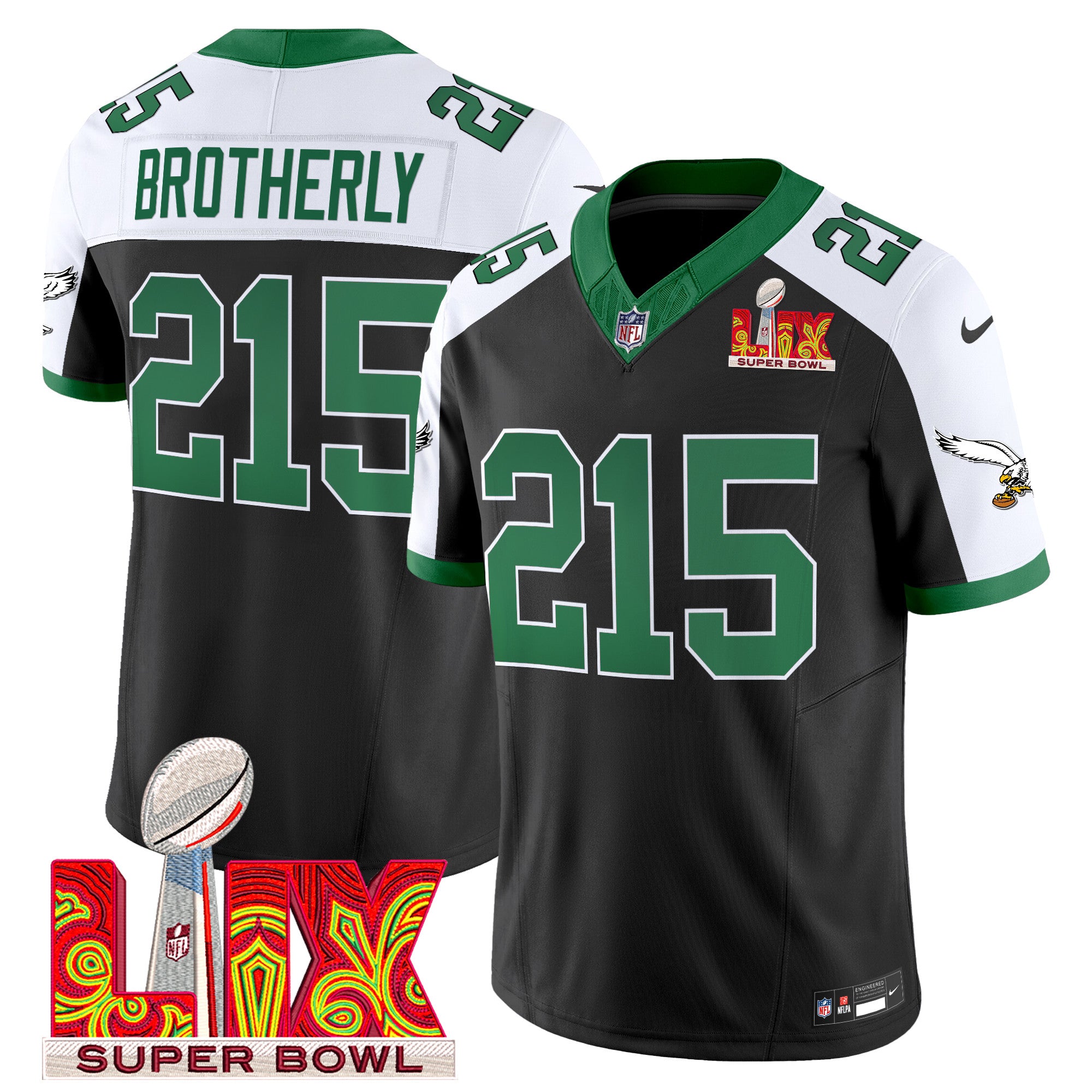 Men's Philadelphia Eagles Kelly Green Super Bowl LIX Patch Vapor Limited Jersey - All Stitched