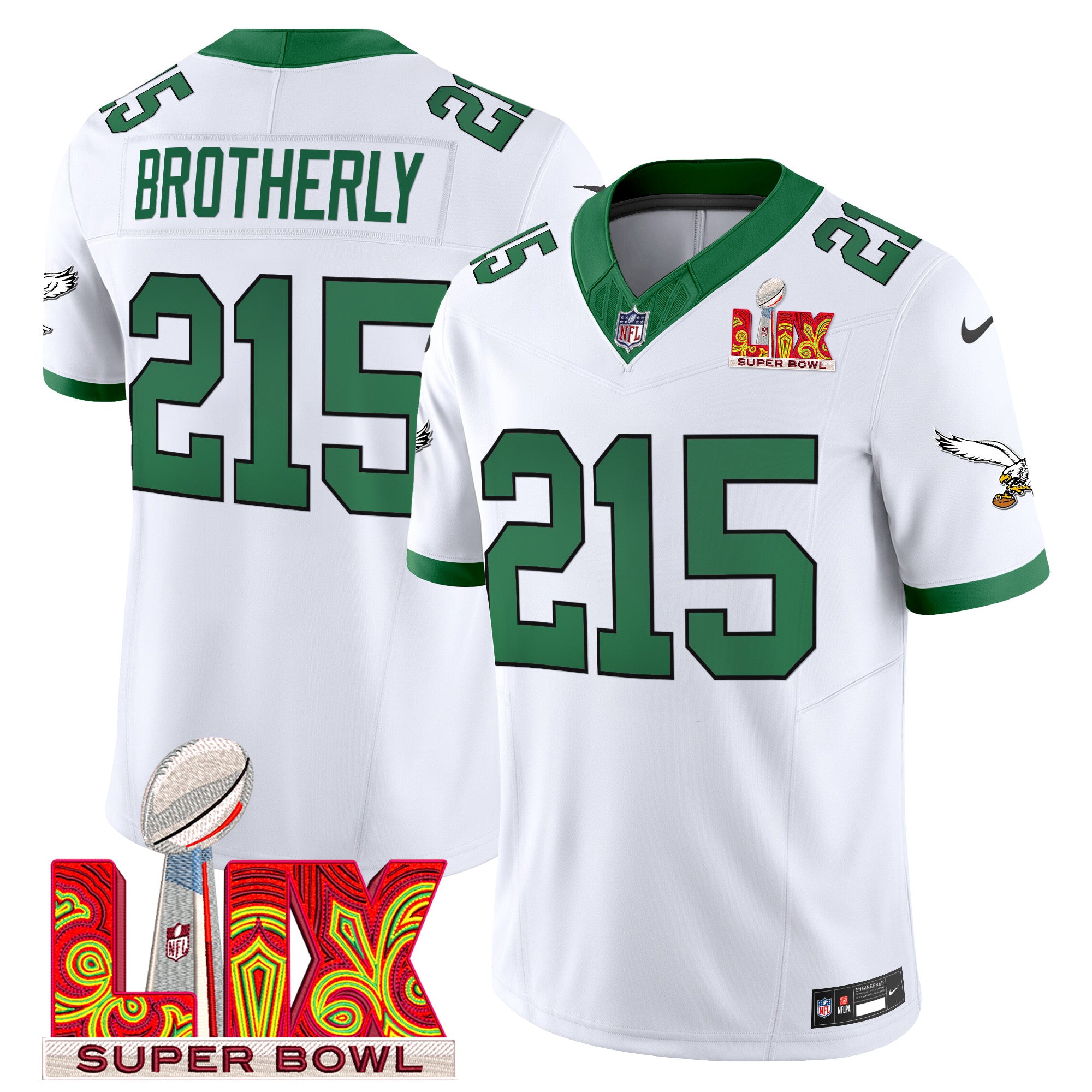 Men's Philadelphia Eagles Kelly Green Super Bowl LIX Patch Vapor Limited Jersey - All Stitched