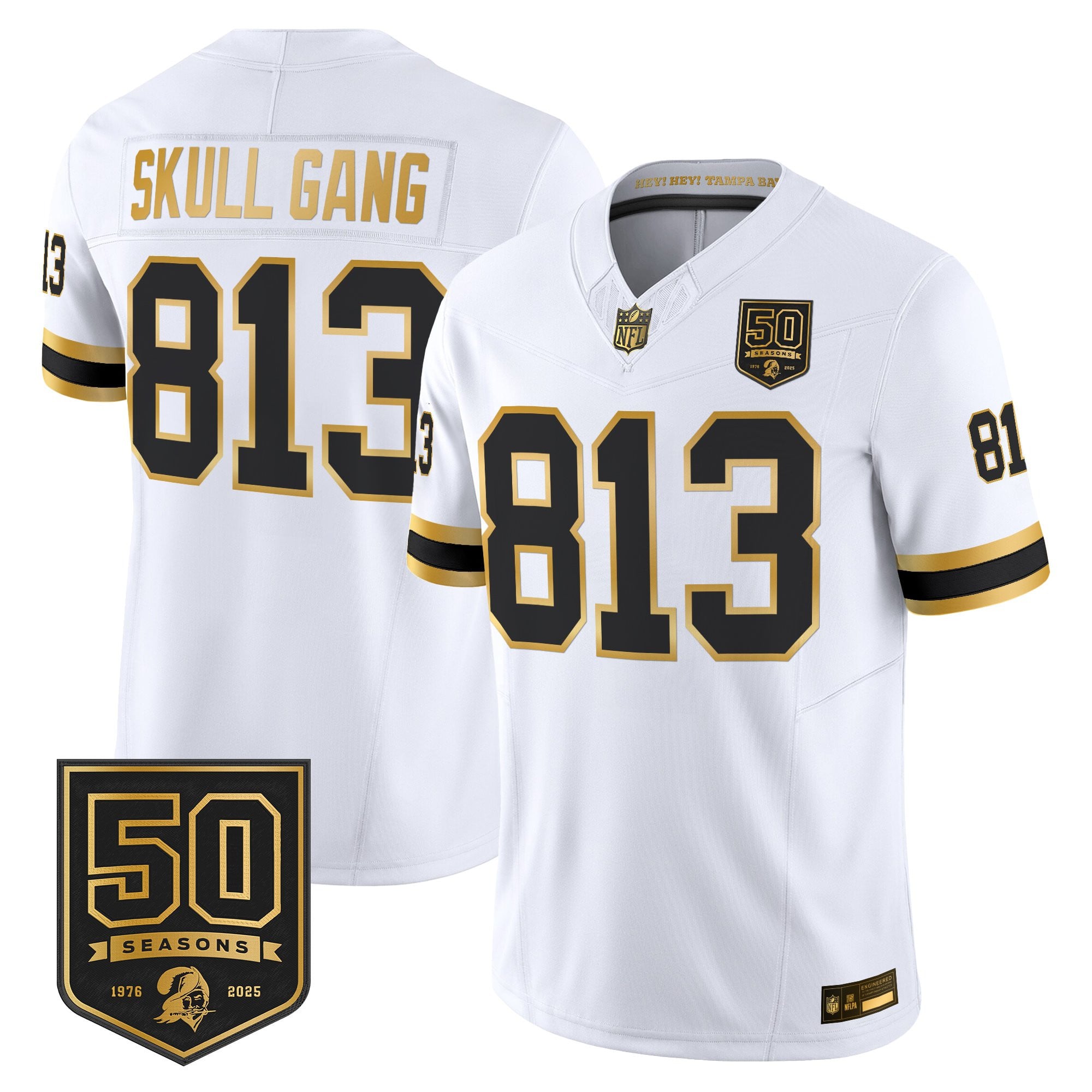 Men's Tampa Bay Buccaneers Throwback 50th Season Patch Gold Vapor Limited Jersey - All Stitched