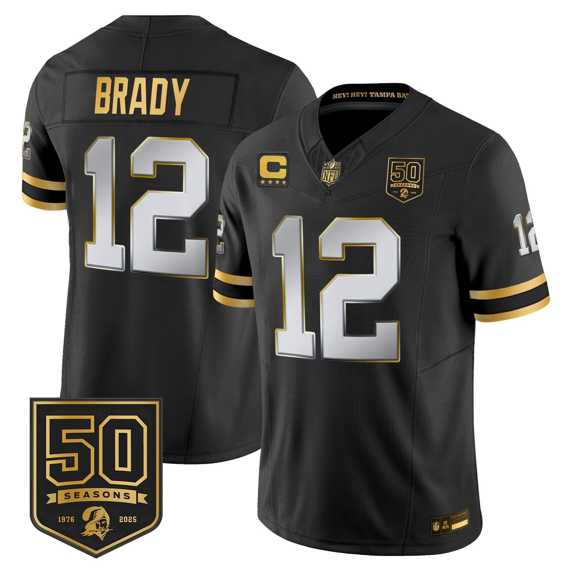 Men's Tampa Bay Buccaneers Throwback 50th Season Patch Gold Vapor Limited Jersey - All Stitched