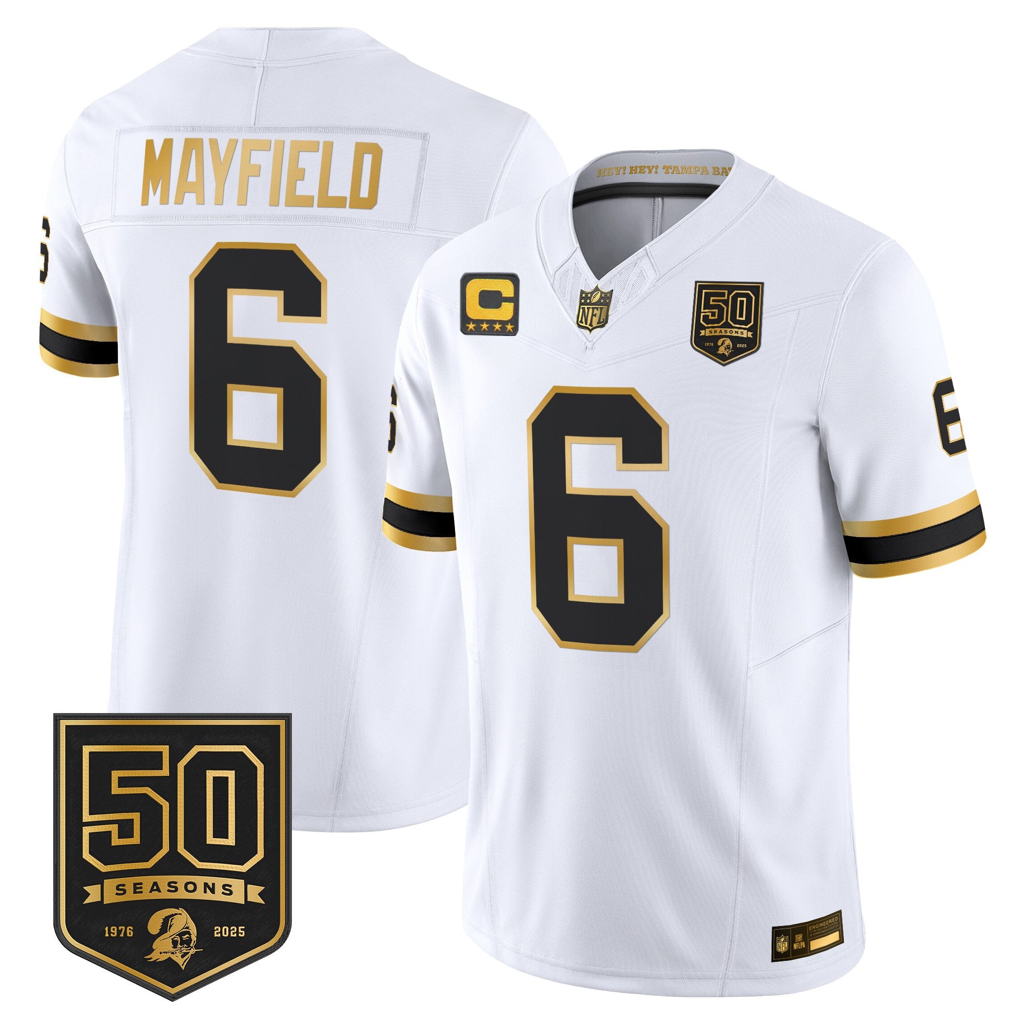Men's Tampa Bay Buccaneers Throwback 50th Season Patch Gold Vapor Limited Jersey - All Stitched