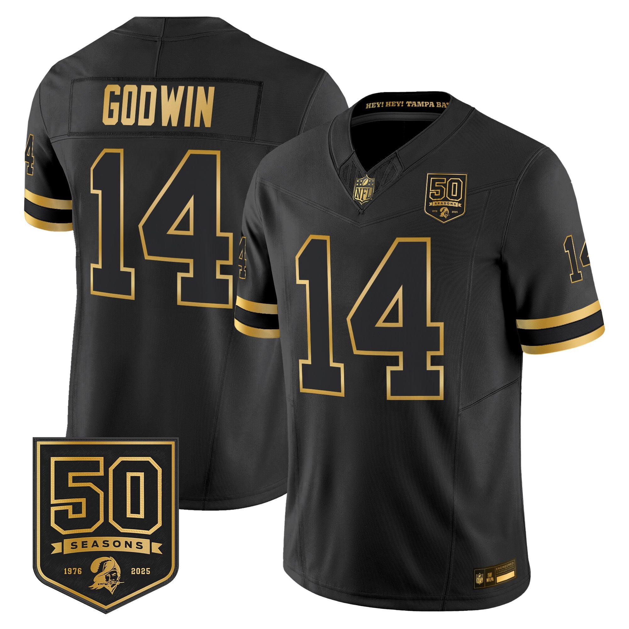 Men's Tampa Bay Buccaneers Throwback 50th Season Patch Gold Vapor Limited Jersey - All Stitched