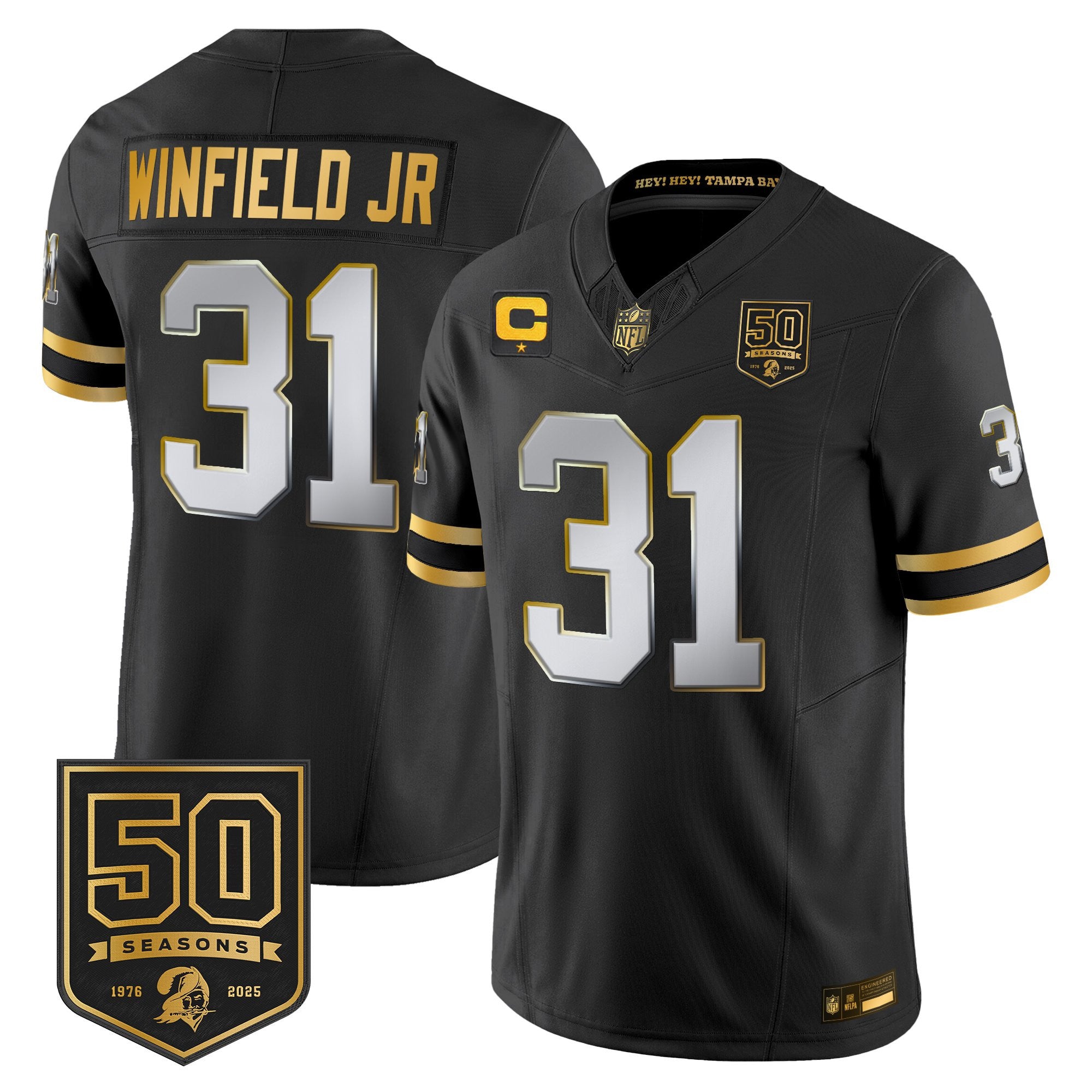 Men's Tampa Bay Buccaneers Throwback 50th Season Patch Gold Vapor Limited Jersey - All Stitched