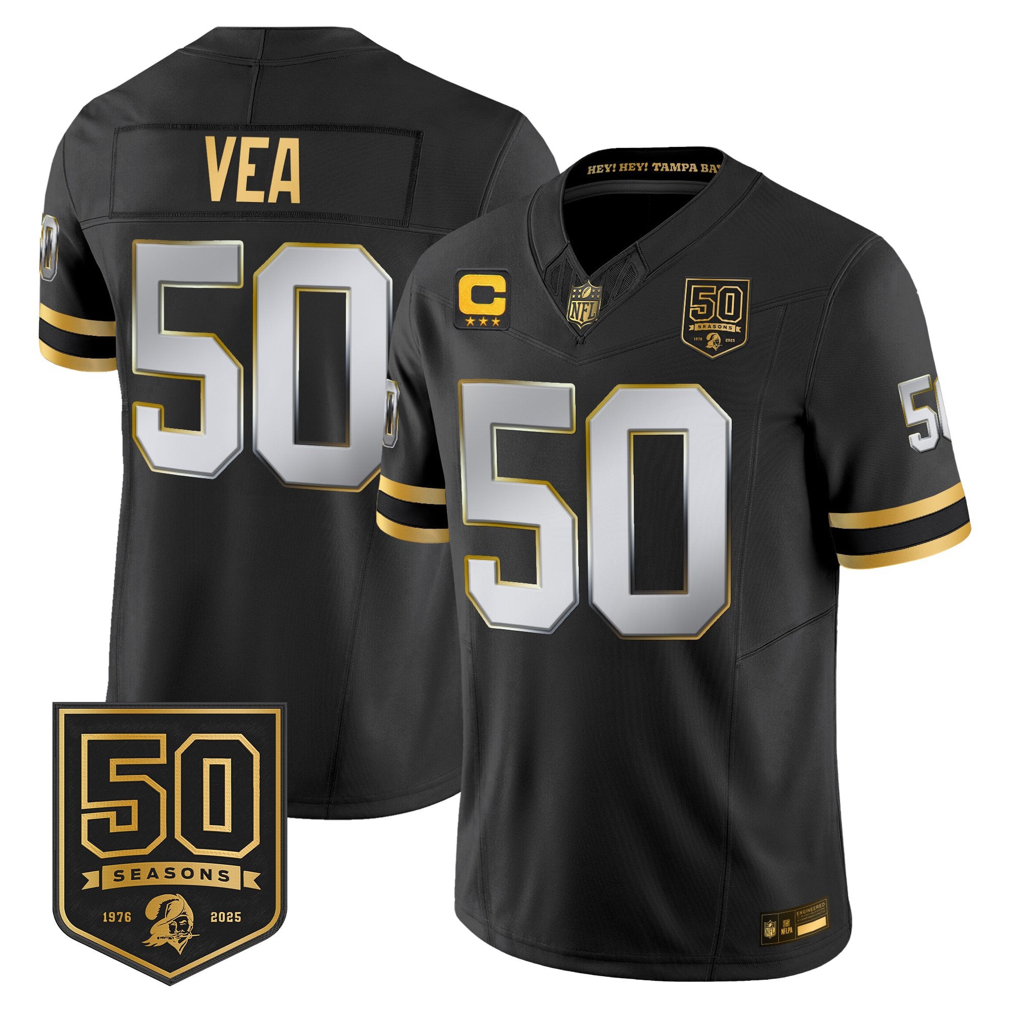 Men's Tampa Bay Buccaneers Throwback 50th Season Patch Gold Vapor Limited Jersey - All Stitched