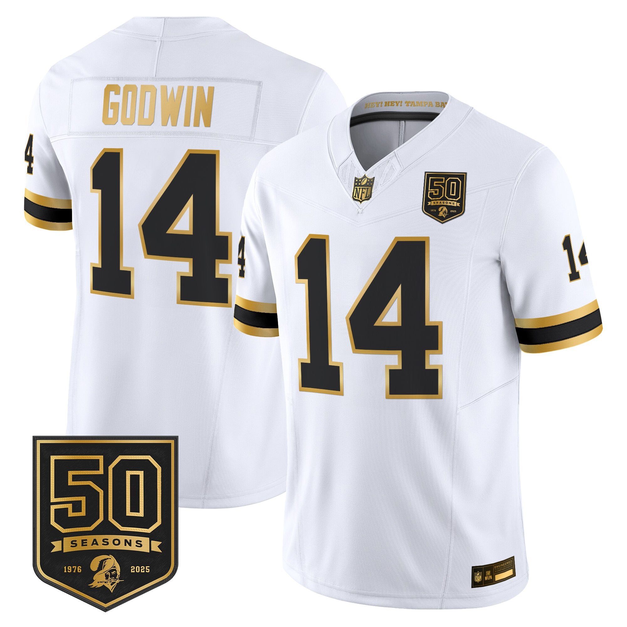 Men's Tampa Bay Buccaneers Throwback 50th Season Patch Gold Vapor Limited Jersey - All Stitched