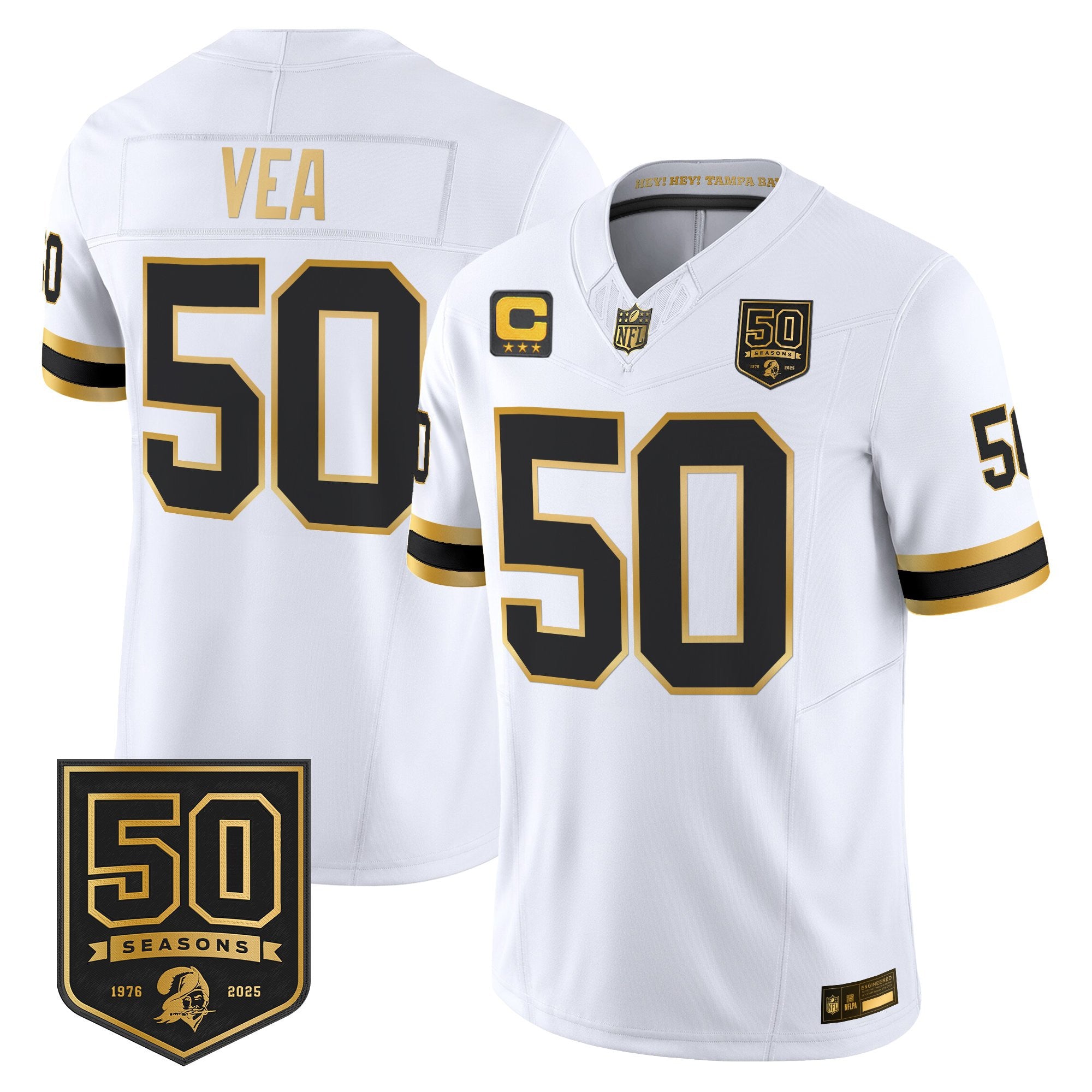 Men's Tampa Bay Buccaneers Throwback 50th Season Patch Gold Vapor Limited Jersey - All Stitched