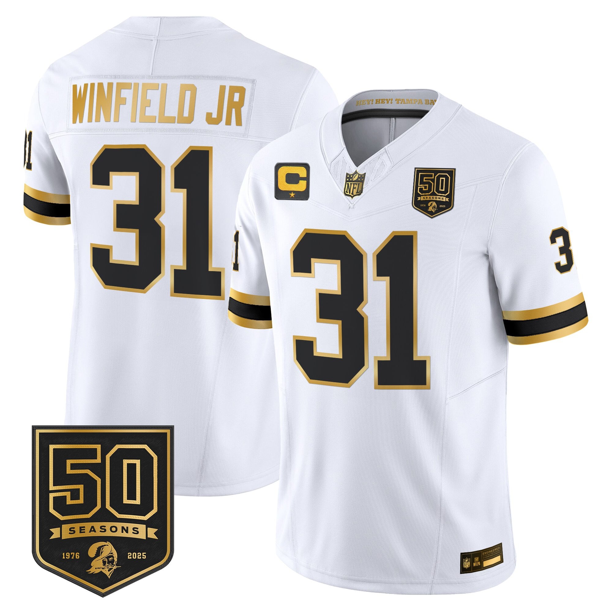 Men's Tampa Bay Buccaneers Throwback 50th Season Patch Gold Vapor Limited Jersey - All Stitched