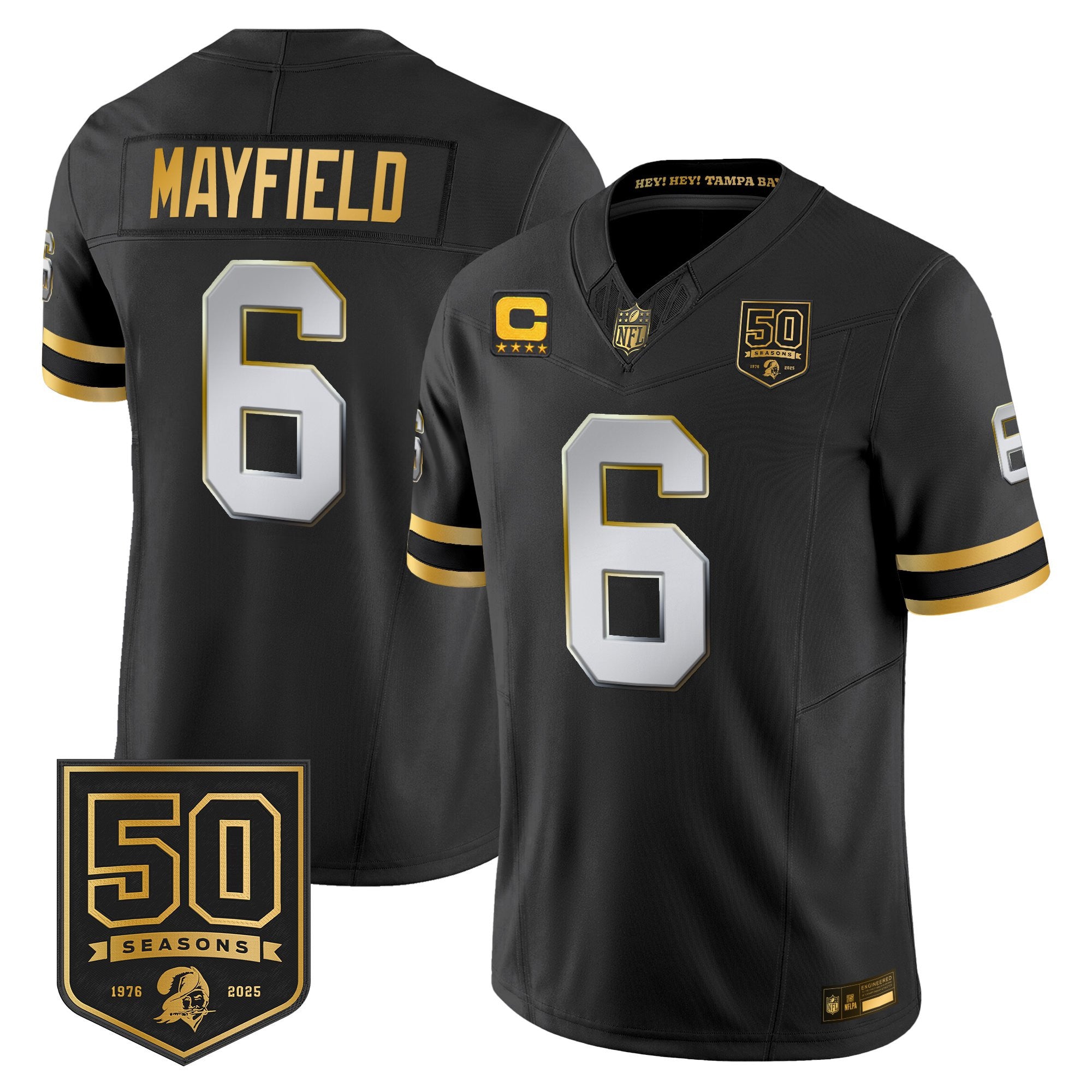 Men's Tampa Bay Buccaneers Throwback 50th Season Patch Gold Vapor Limited Jersey - All Stitched
