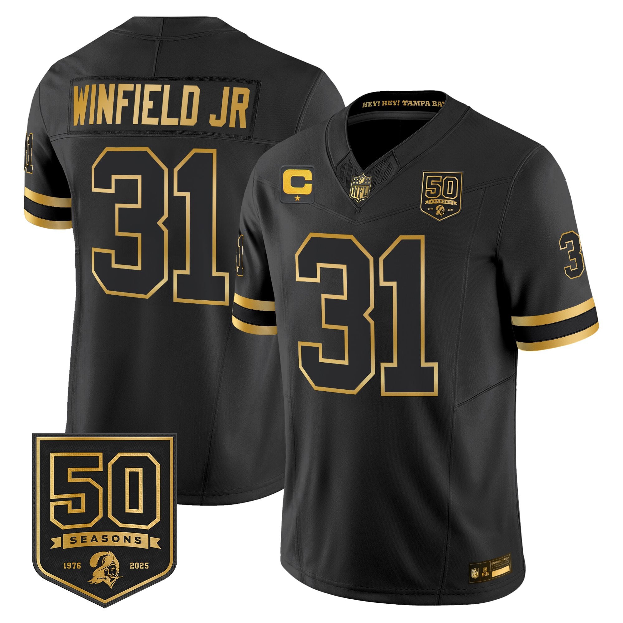 Men's Tampa Bay Buccaneers Throwback 50th Season Patch Gold Vapor Limited Jersey - All Stitched