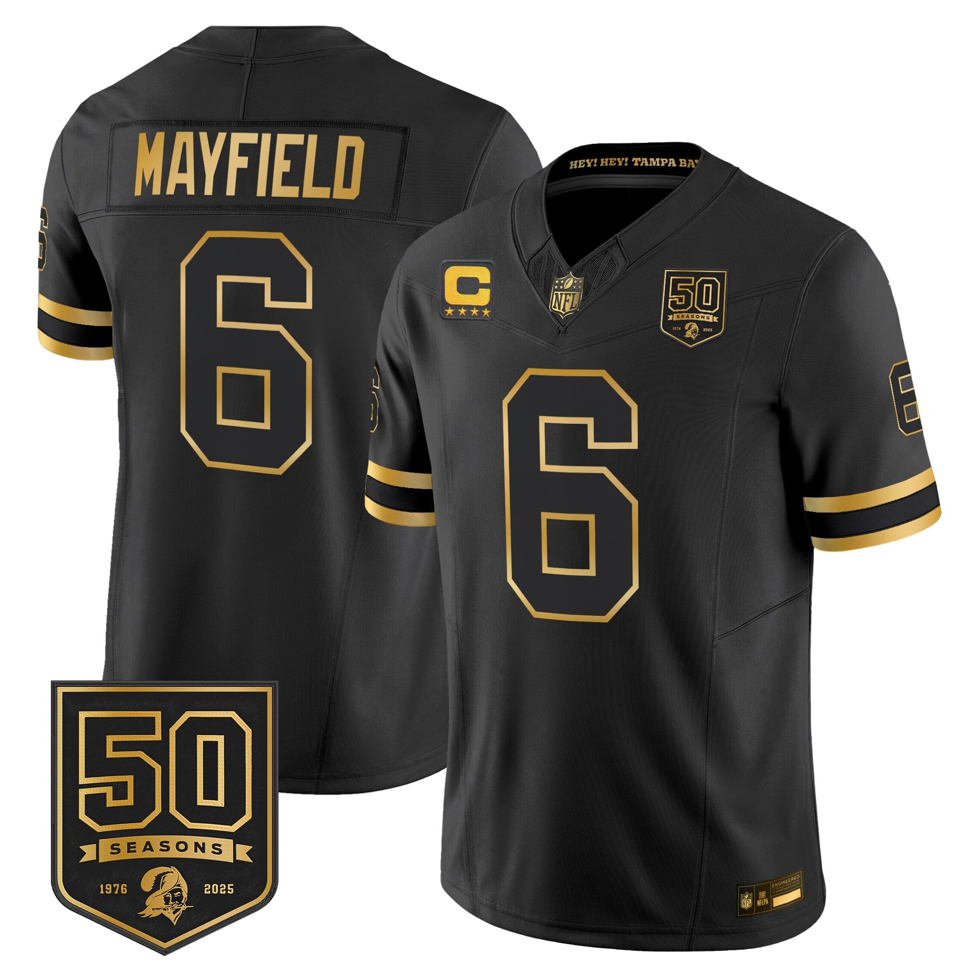 Men's Tampa Bay Buccaneers Throwback 50th Season Patch Gold Vapor Limited Jersey - All Stitched