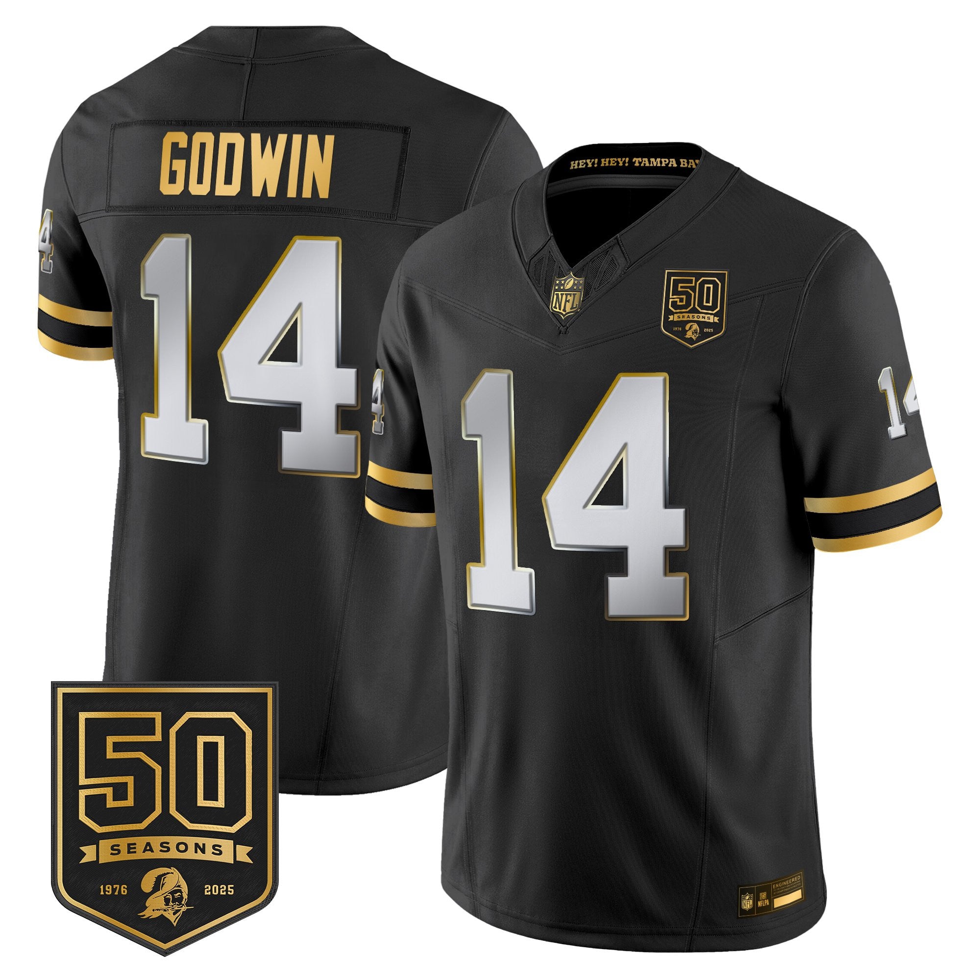 Men's Tampa Bay Buccaneers Throwback 50th Season Patch Gold Vapor Limited Jersey - All Stitched