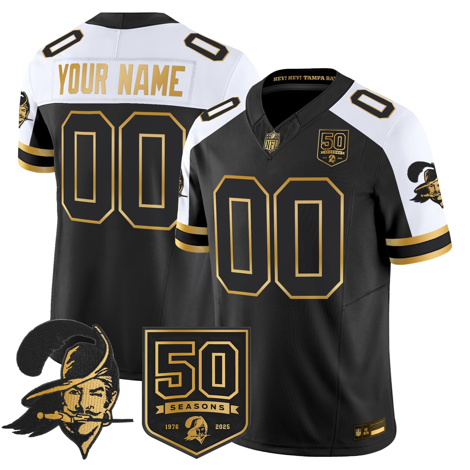 Tampa Bay Buccaneers Throwback 50th Season Patch Gold Vapor Limited Custom Jersey - All Stitched