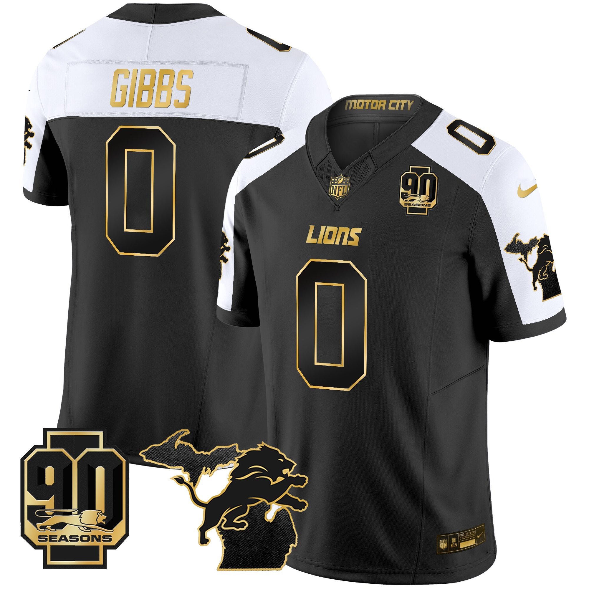 Men's Detroit Lions 2025 Michigan & 90th Season Patch Gold Vapor Limited Jersey - All Stitched