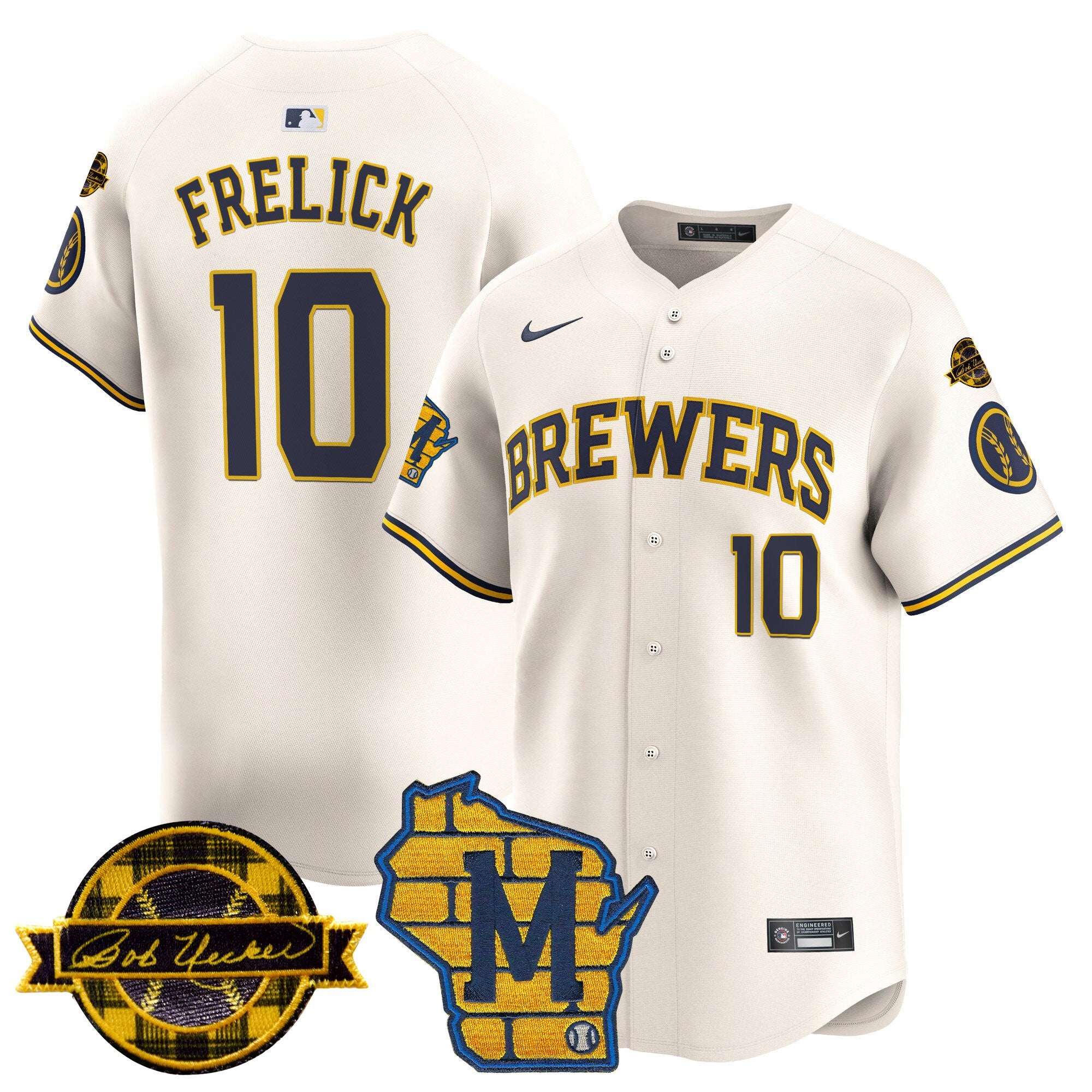 Men's Milwaukee Brewers Home & Bob Uecker Patch Vapor Premier Limited Jersey - All Stitched