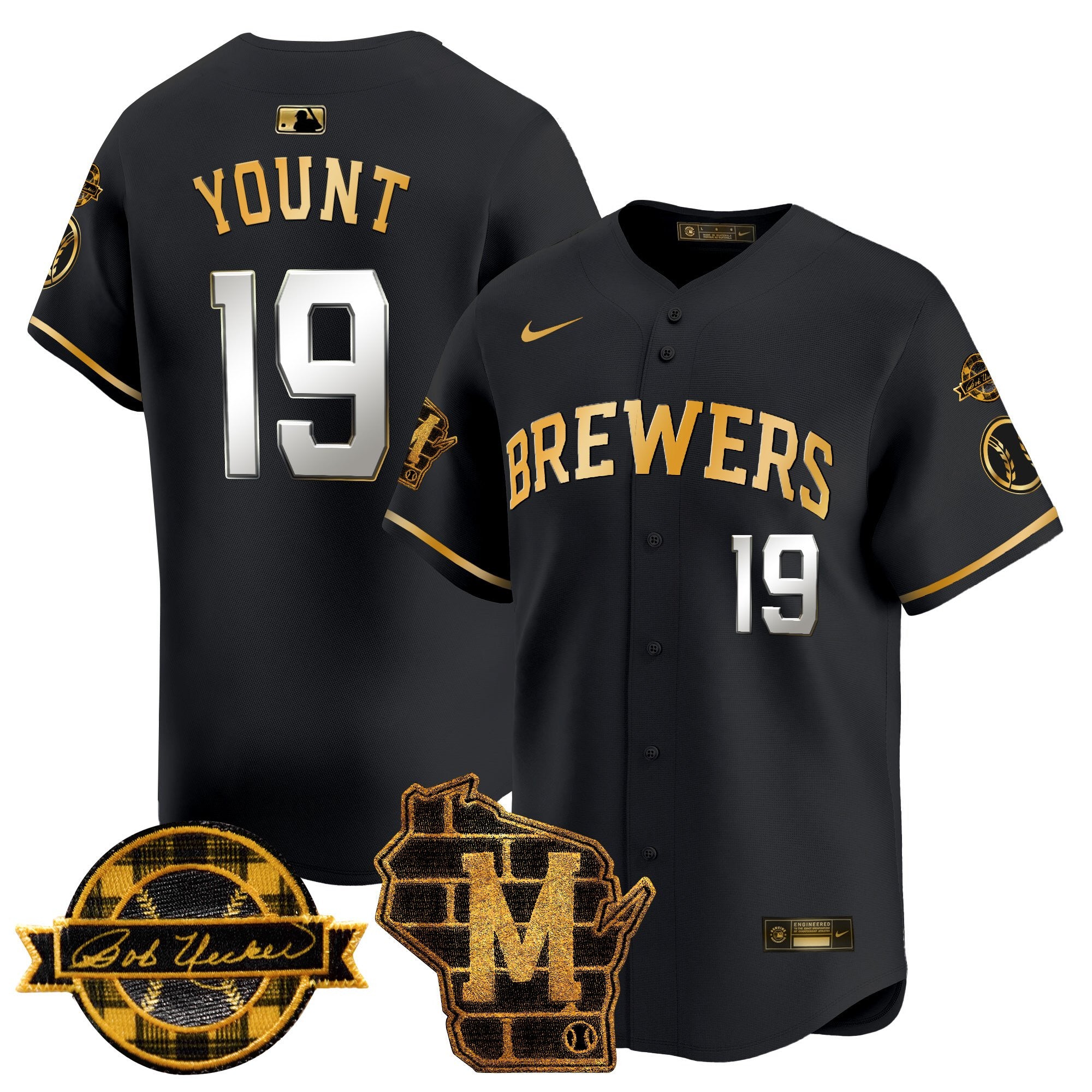 Men's Milwaukee Brewers Home & Bob Uecker Patch Vapor Premier Limited Jersey - All Stitched