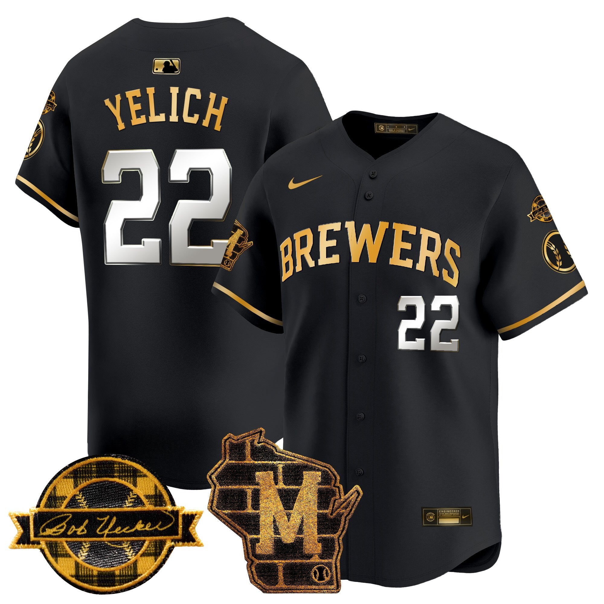 Men's Milwaukee Brewers Home & Bob Uecker Patch Vapor Premier Limited Jersey - All Stitched