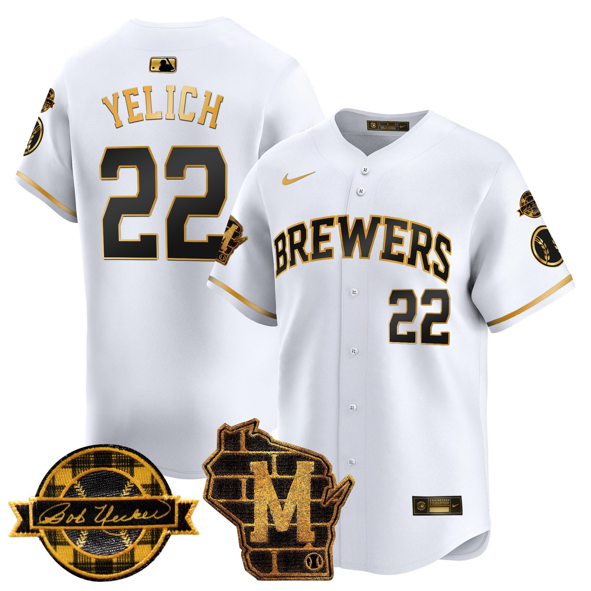 Men's Milwaukee Brewers Home & Bob Uecker Patch Vapor Premier Limited Jersey - All Stitched