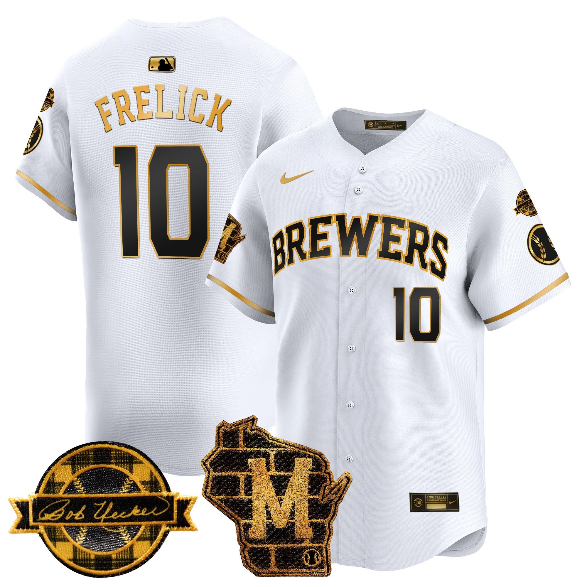 Men's Milwaukee Brewers Home & Bob Uecker Patch Vapor Premier Limited Jersey - All Stitched